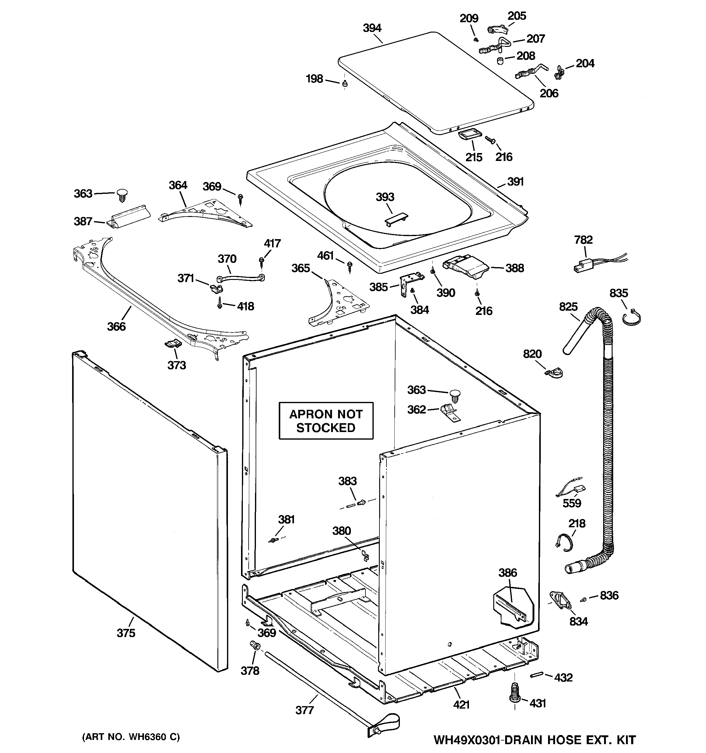 Hotpoint VLSR1090G3WW cabinet, cover & front panel diagram