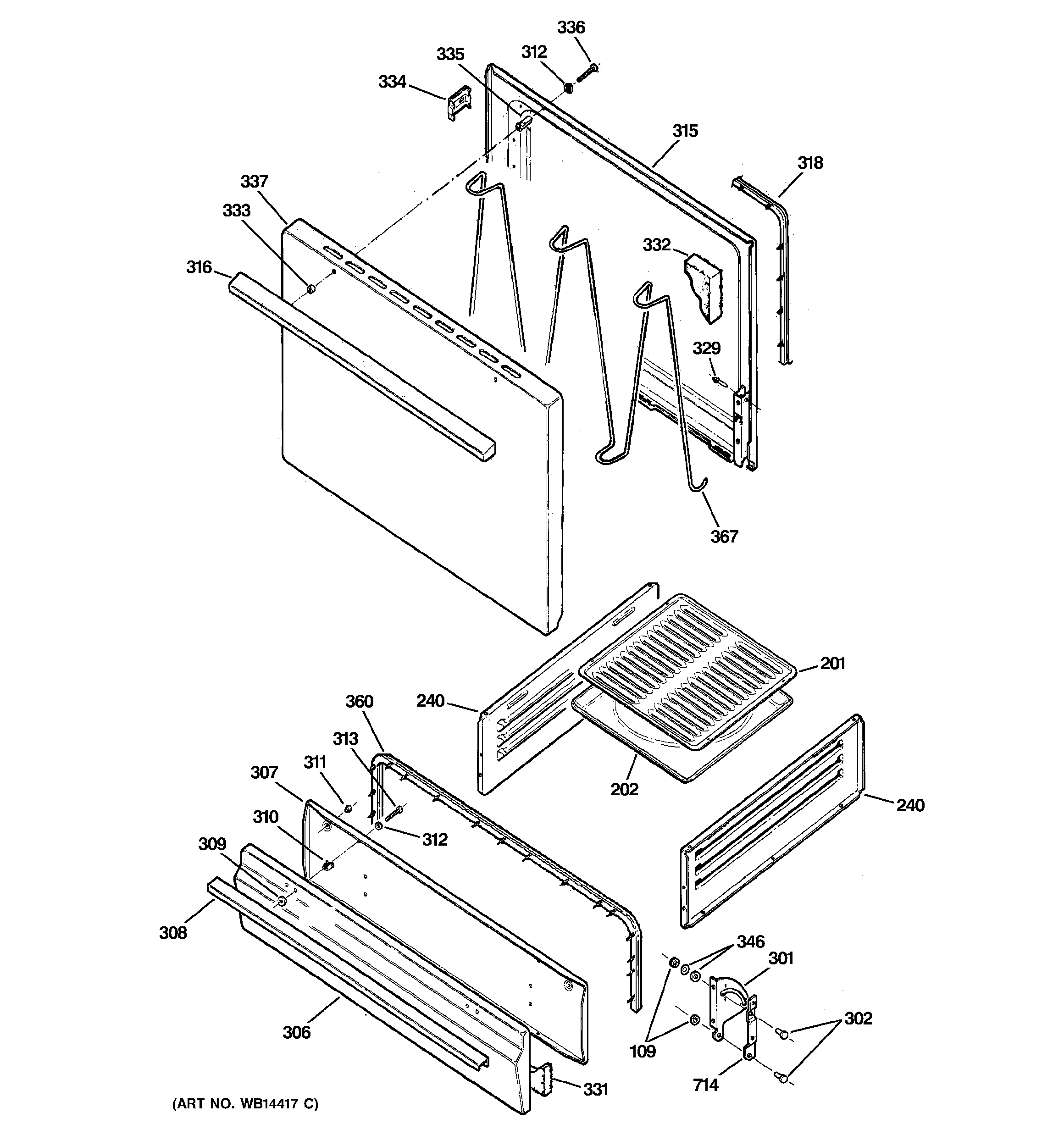 Hotpoint RGB508PPH5WH door & drawer parts diagram
