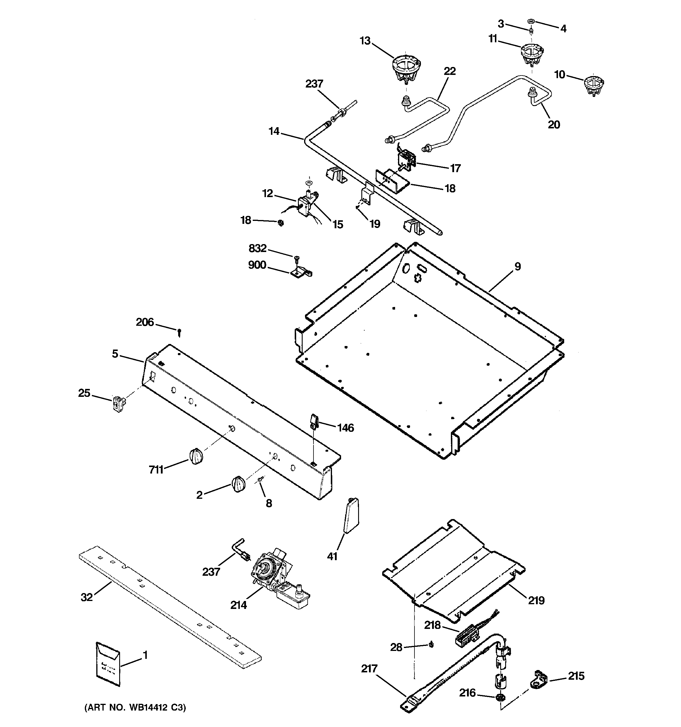 Hotpoint RGB540SEH8SA gas & burner parts diagram