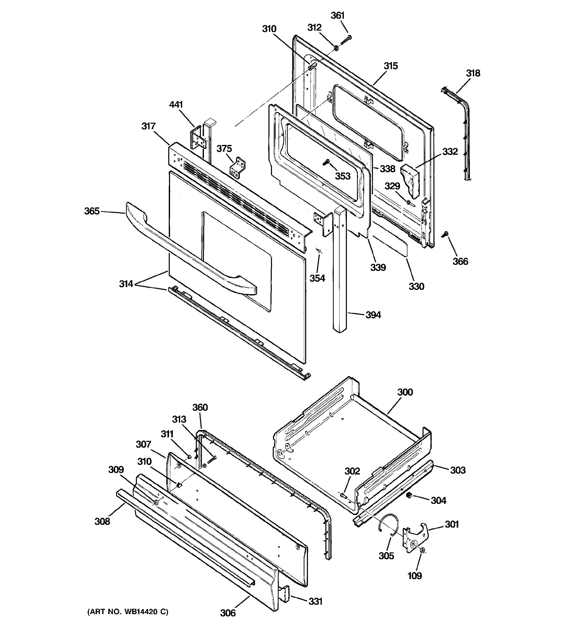 Hotpoint RGB540SEH8SA door & drawer parts diagram