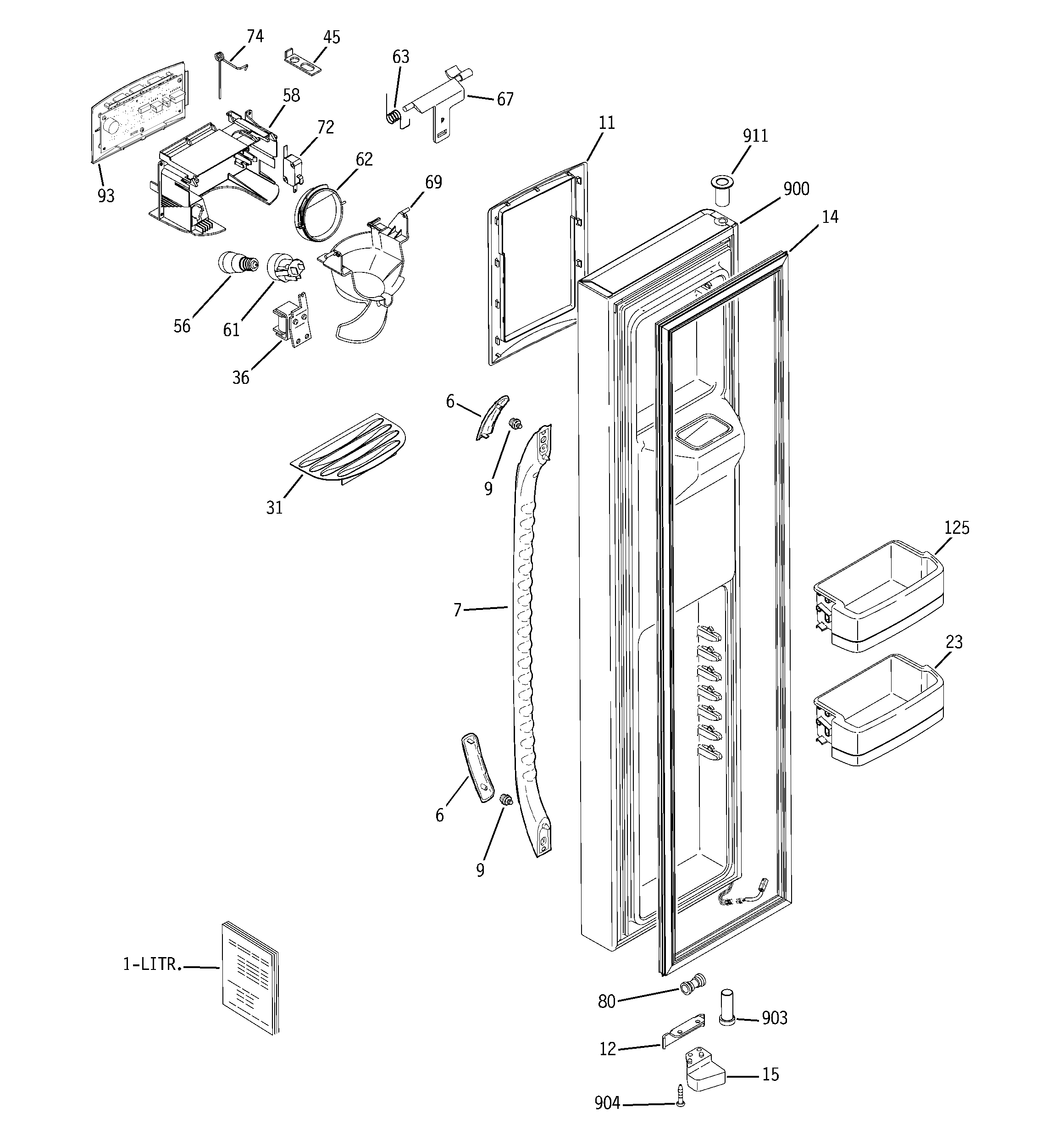 GE GCE23LHWGFSS freezer door diagram