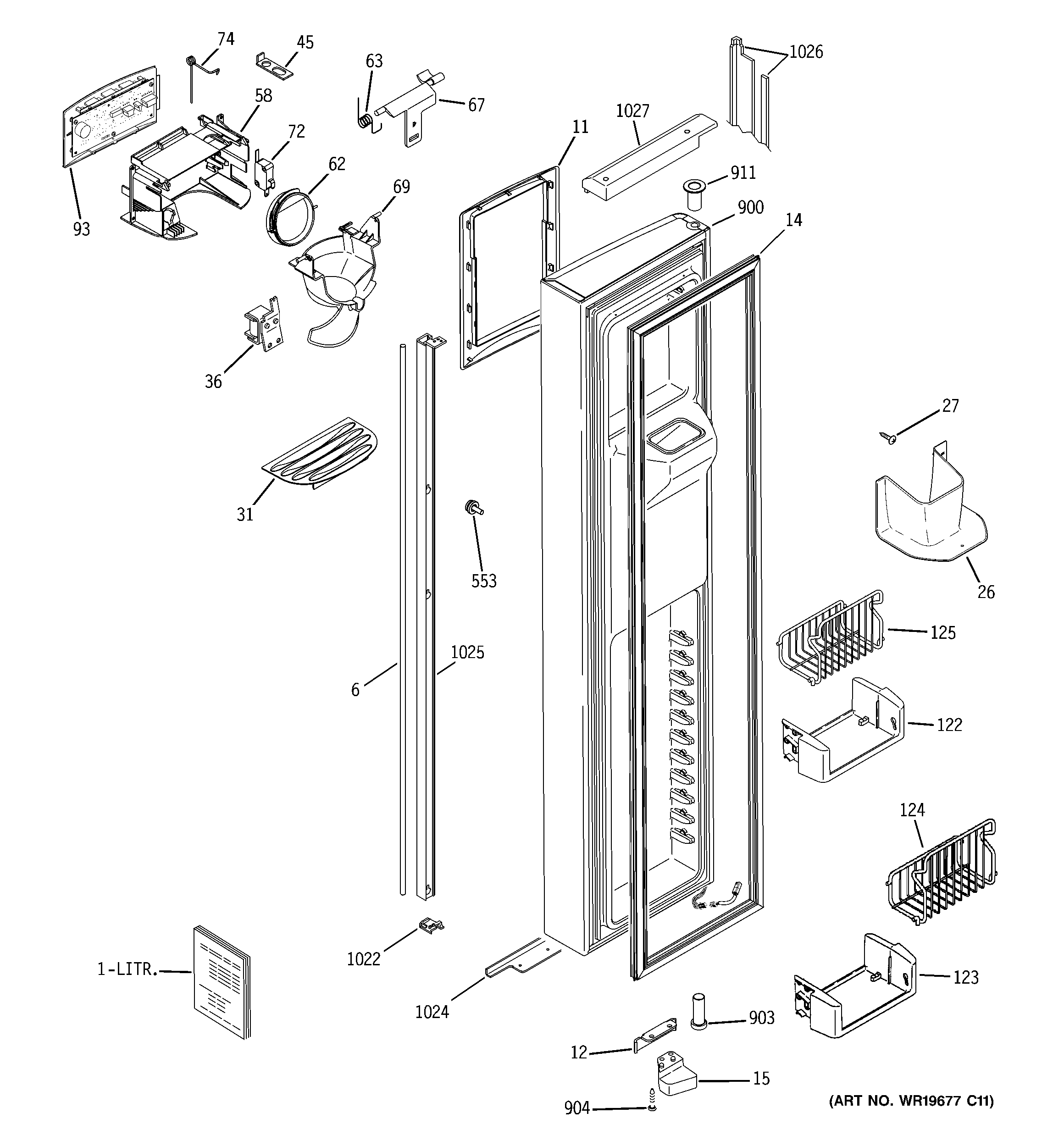 GE PSH23PGTBBV freezer door diagram