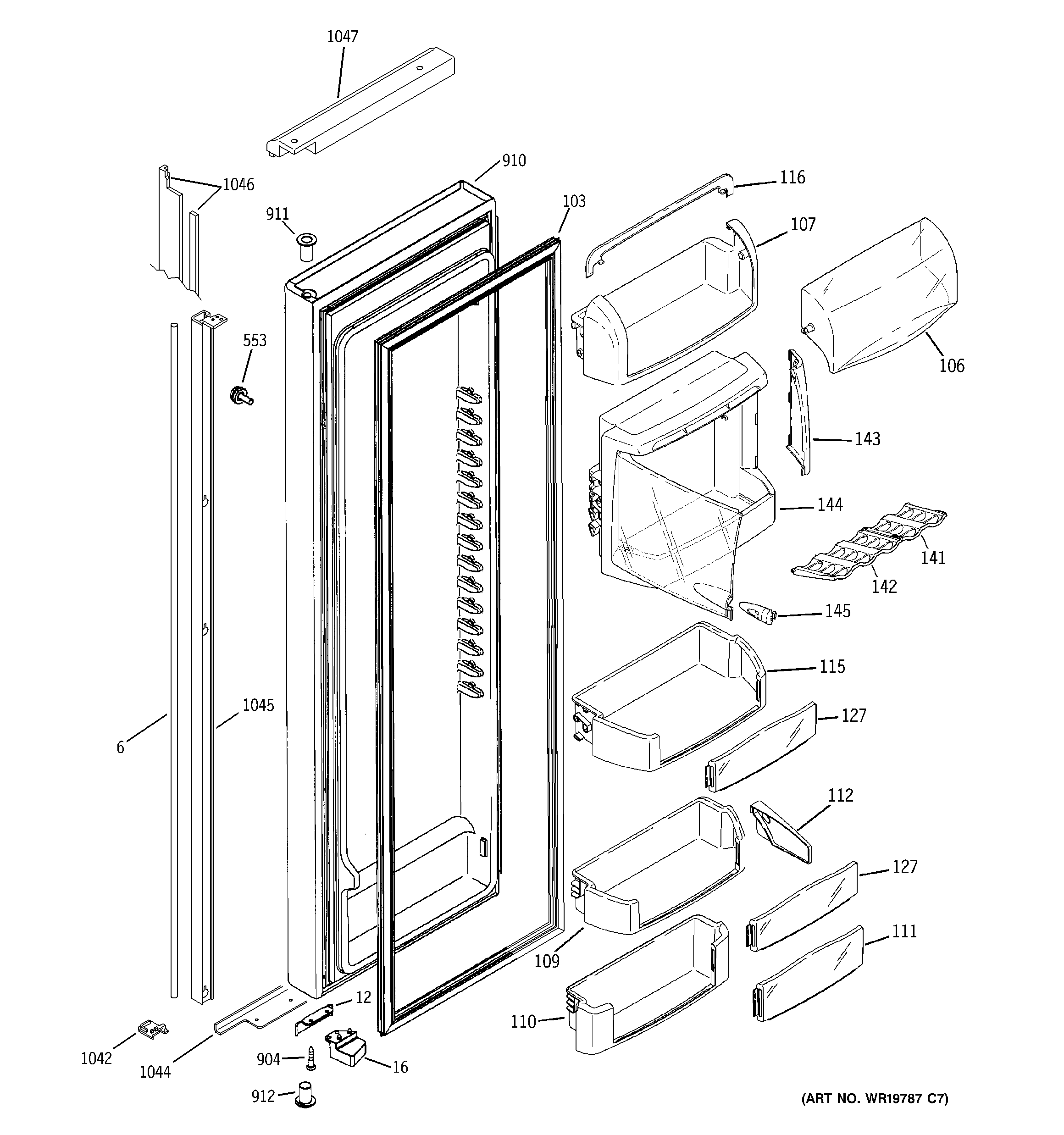 GE PSH23PGTBBV fresh food door diagram