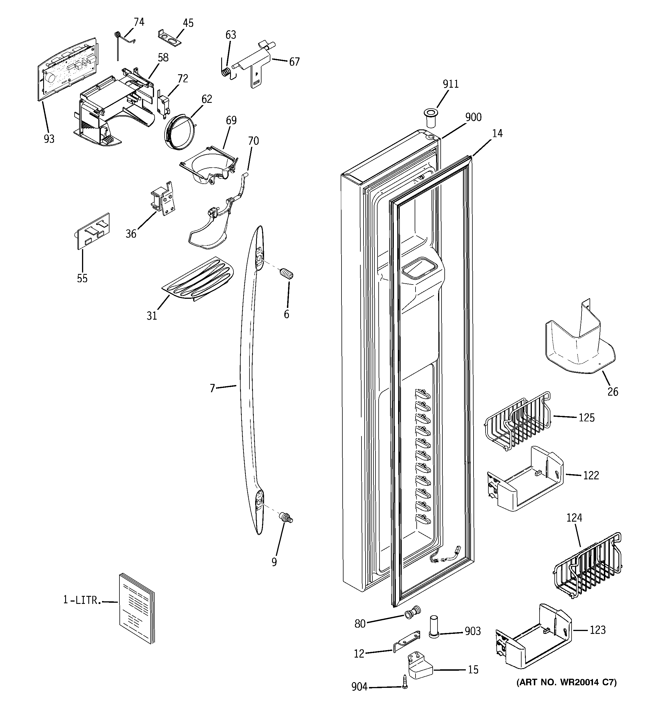 GE PSS26NSWASS freezer door diagram