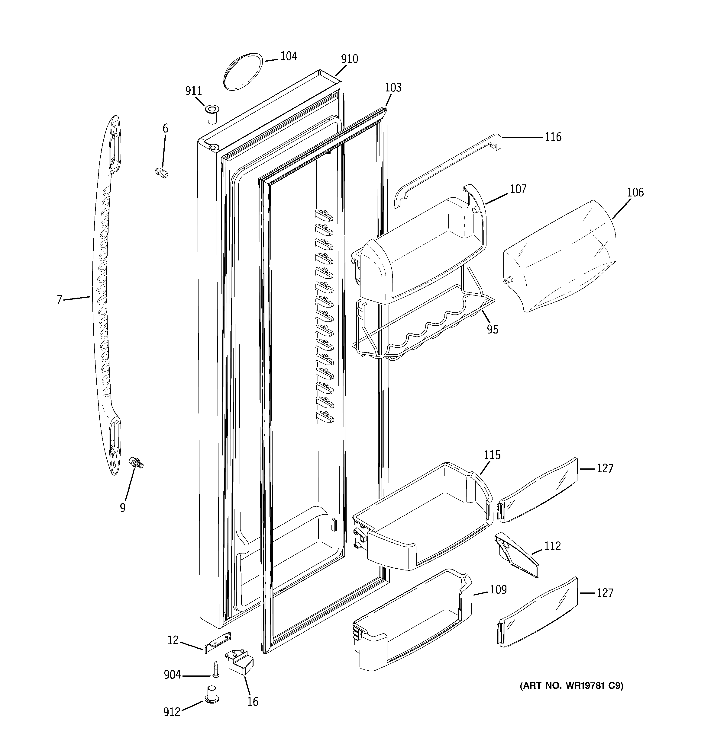 GE PSS26NSWASS fresh food door diagram