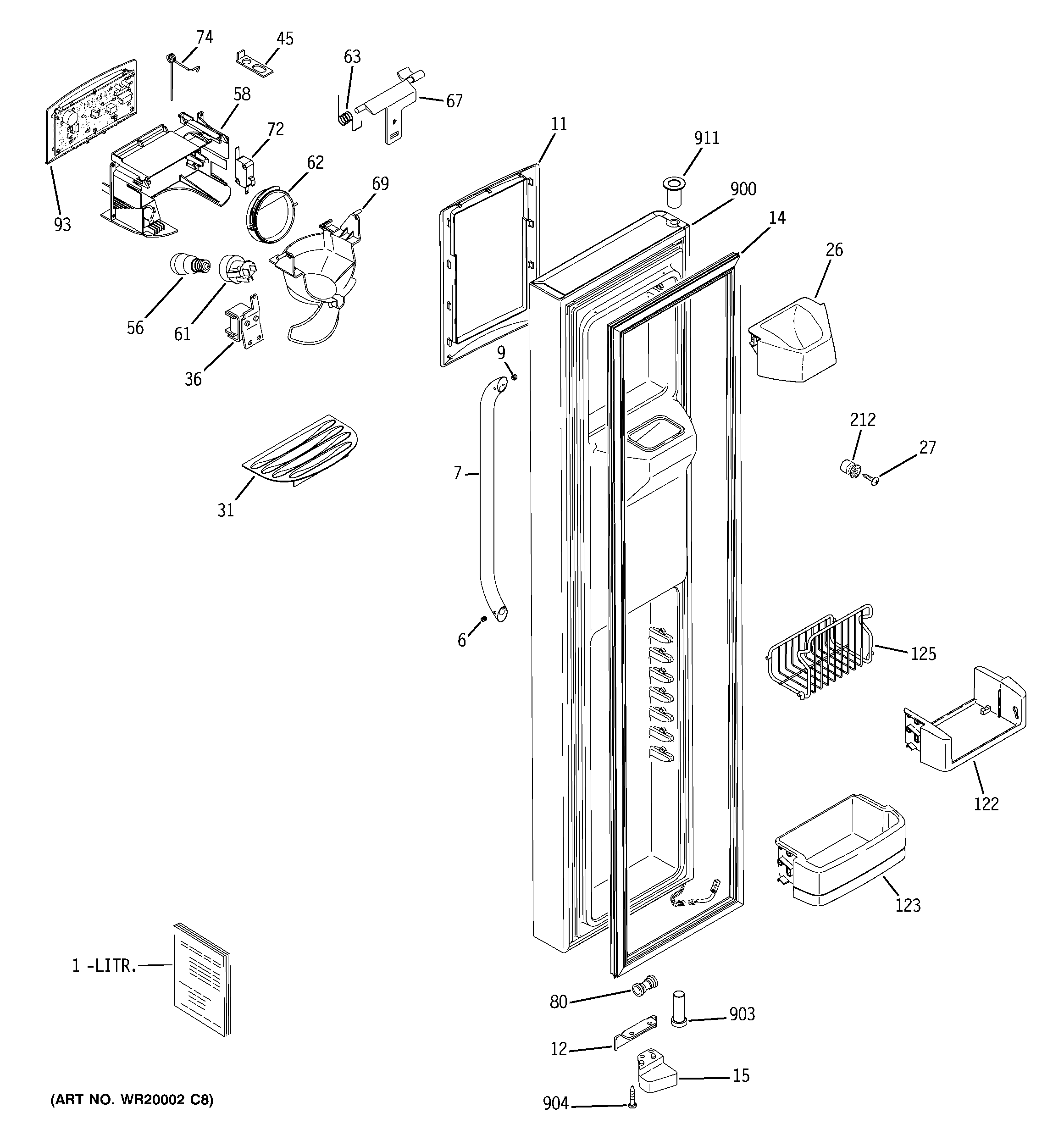 GE ESS25KSTISS freezer door diagram