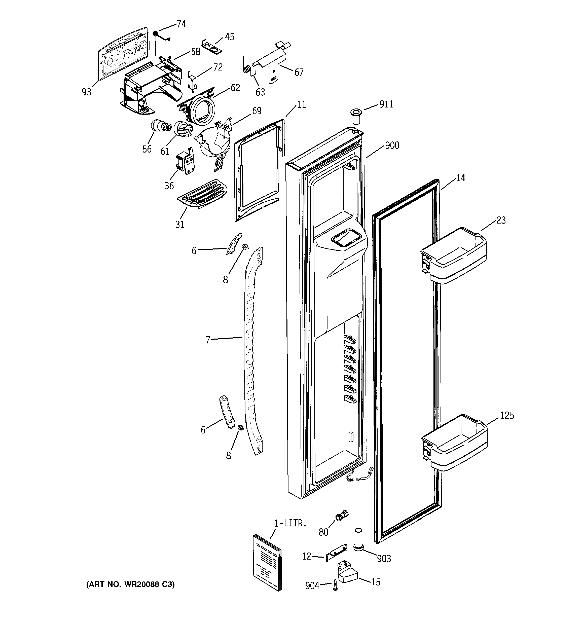 GE GCE21LGWHFBB freezer door diagram
