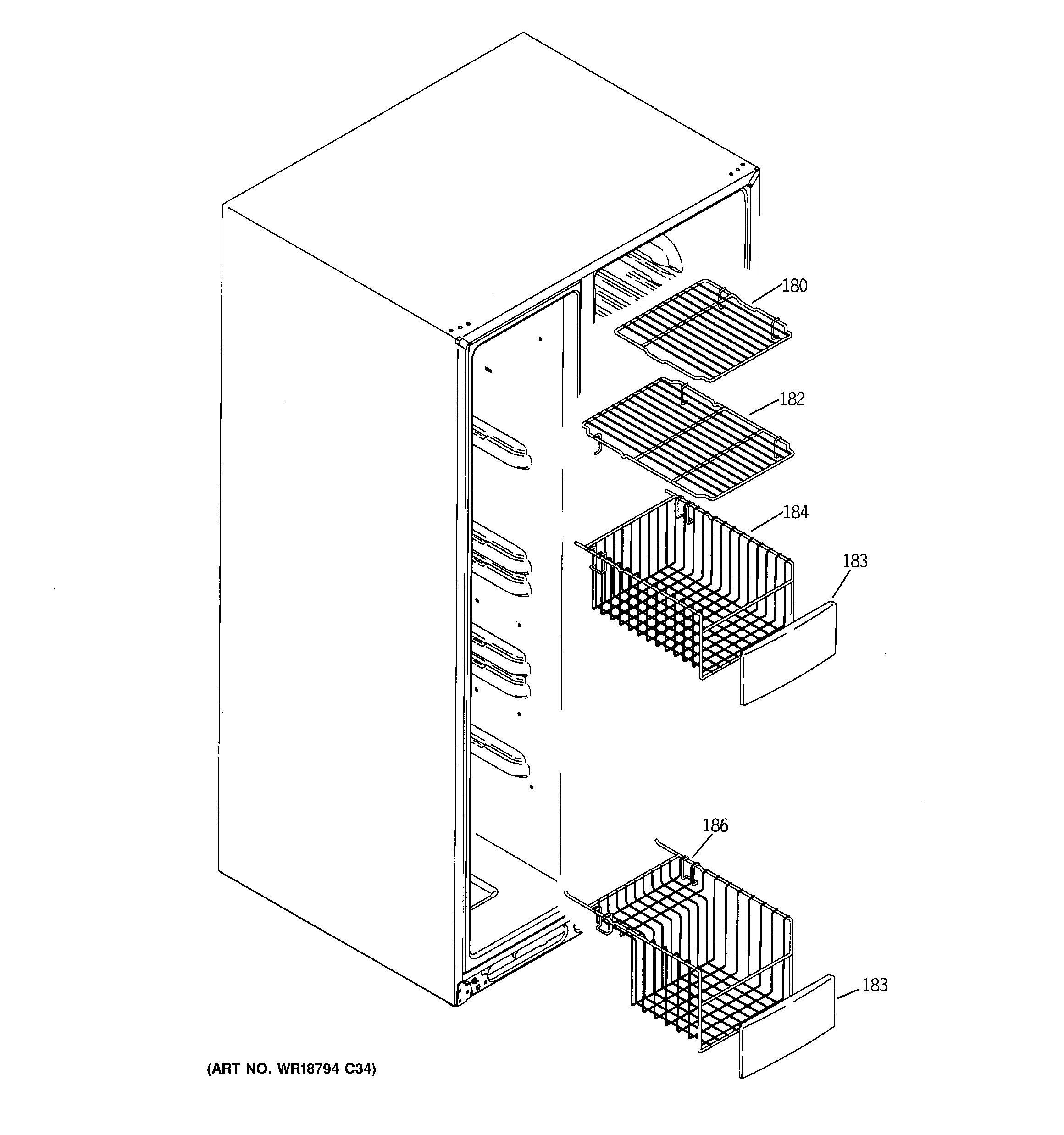 GE GCE21LGWHFBB freezer shelves diagram