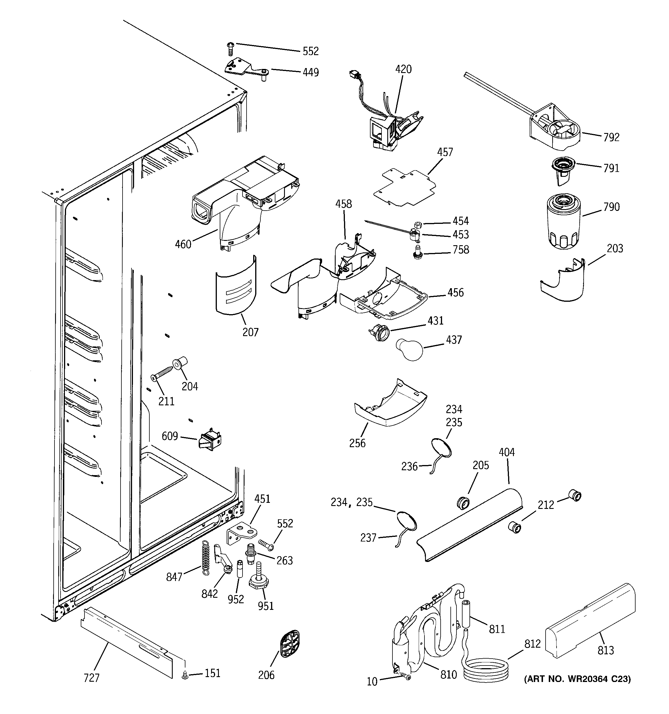GE GCE21LGWHFBB fresh food section diagram