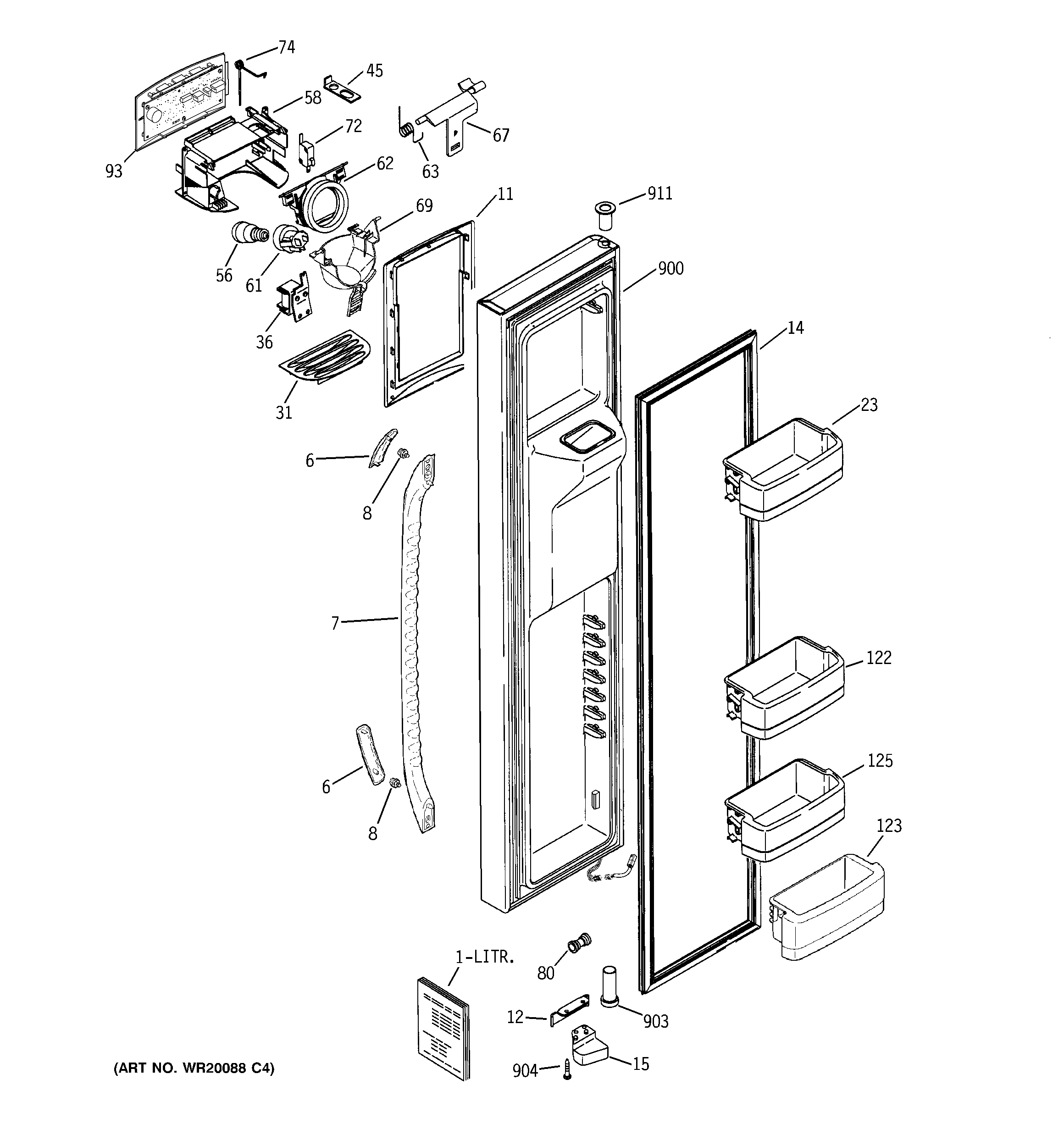 GE GCE21MGTIFBB freezer door diagram