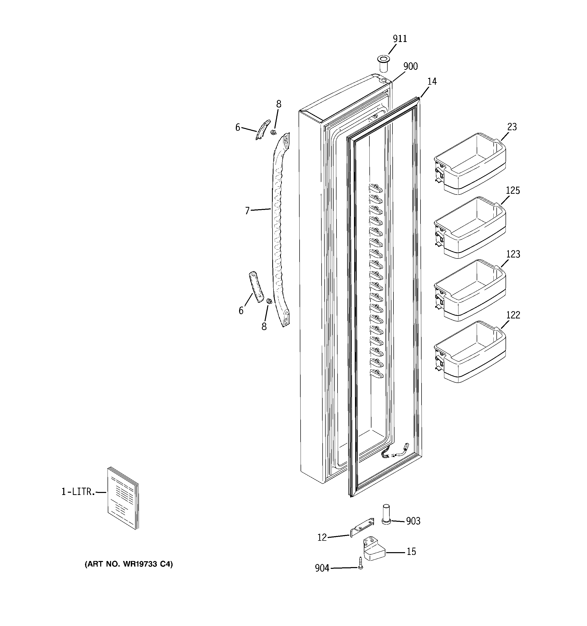 GE GCE23LBWHFWW freezer door diagram