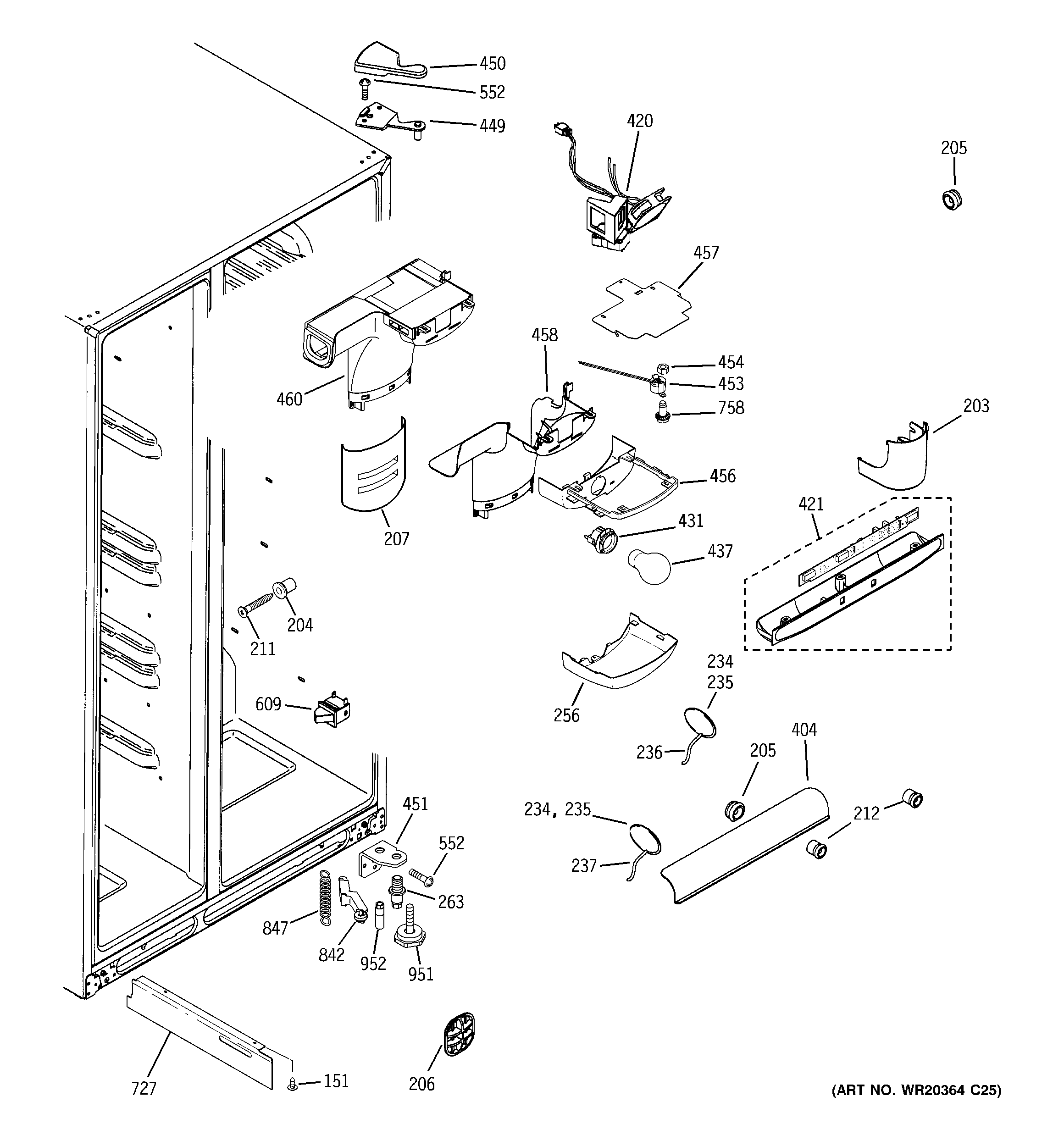 GE GCE23LBWHFWW fresh food section diagram