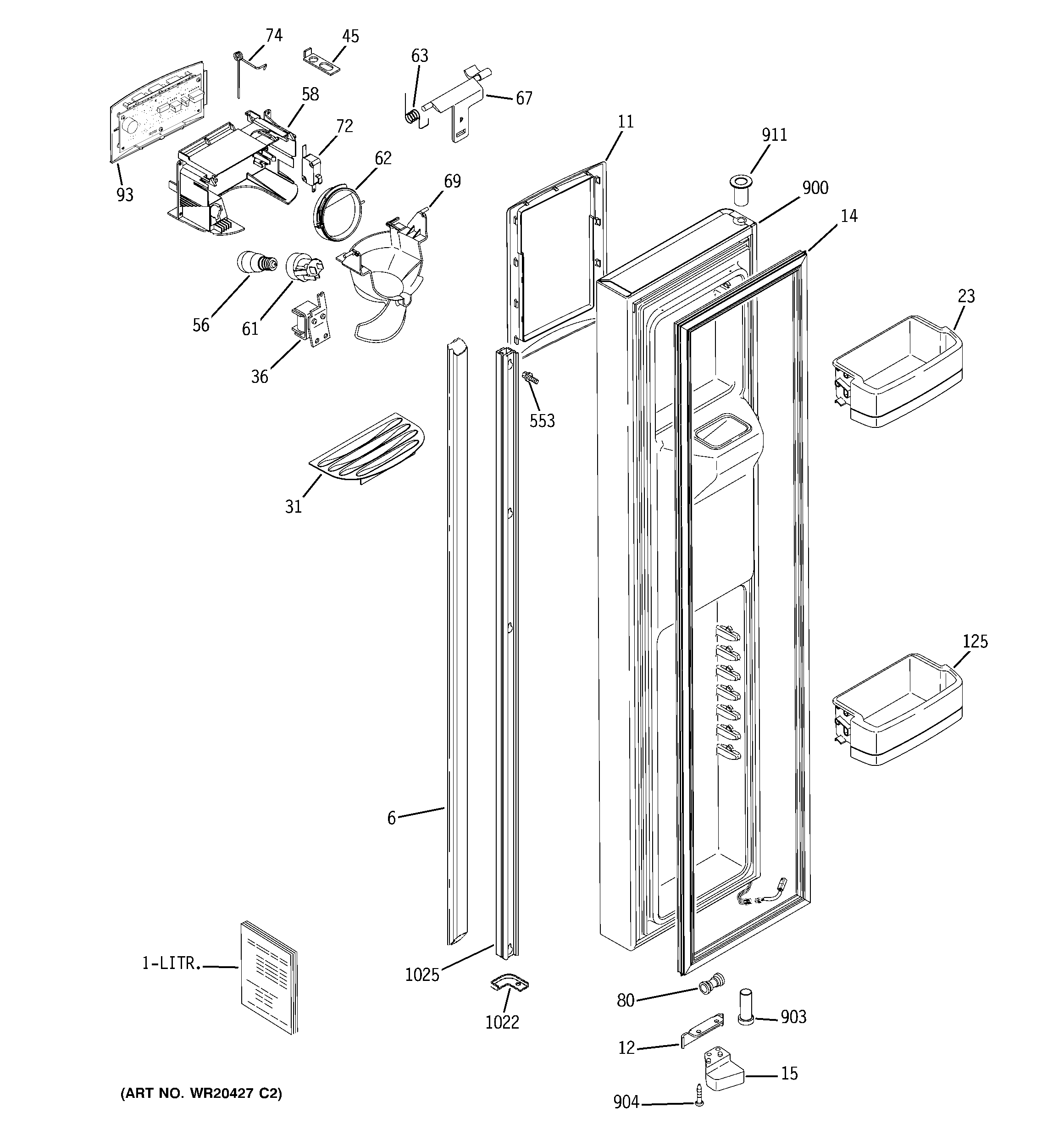 GE GCE23LGTIFAV freezer door diagram