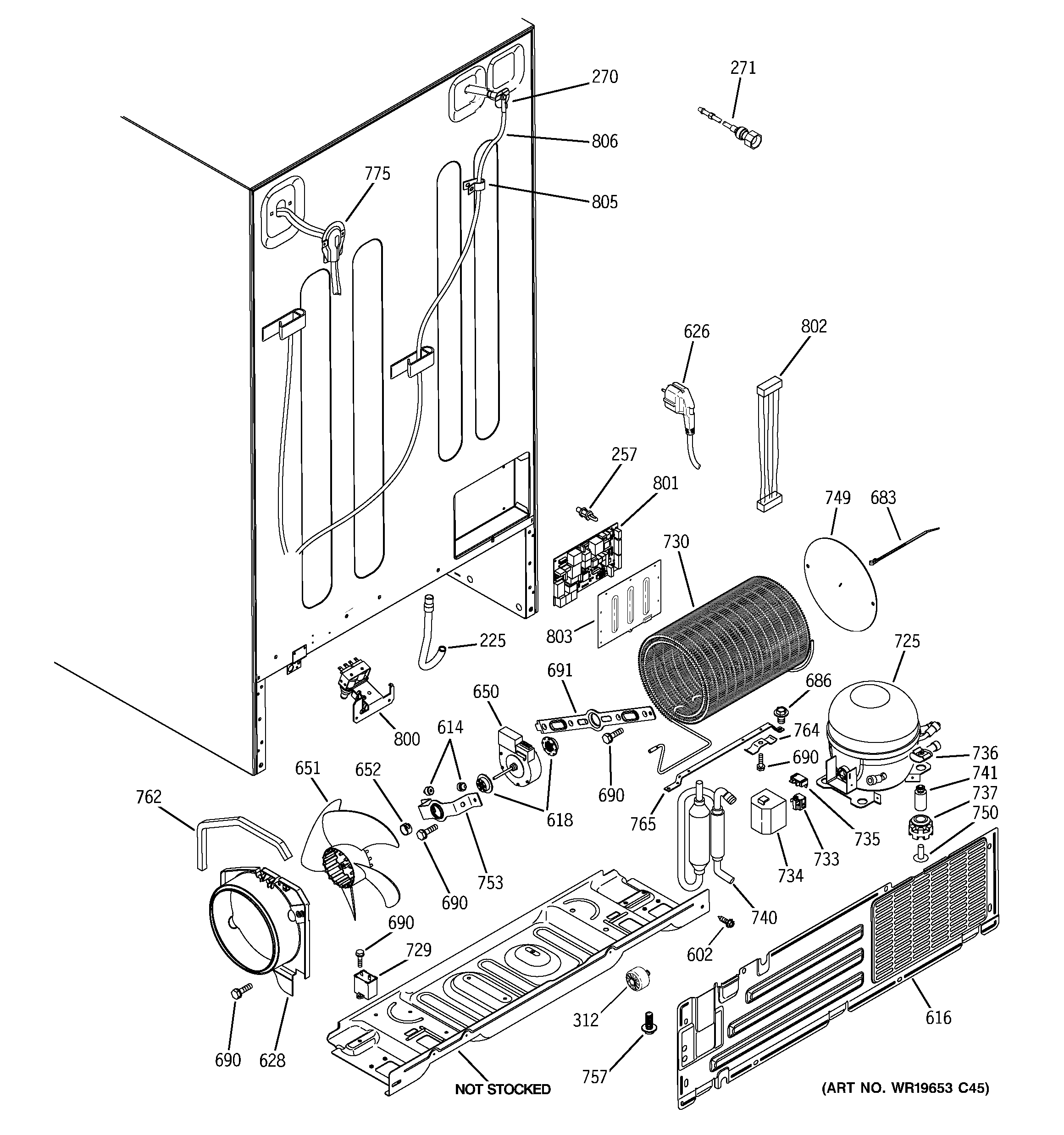 GE PCE23NHTIFBB sealed system & mother board diagram