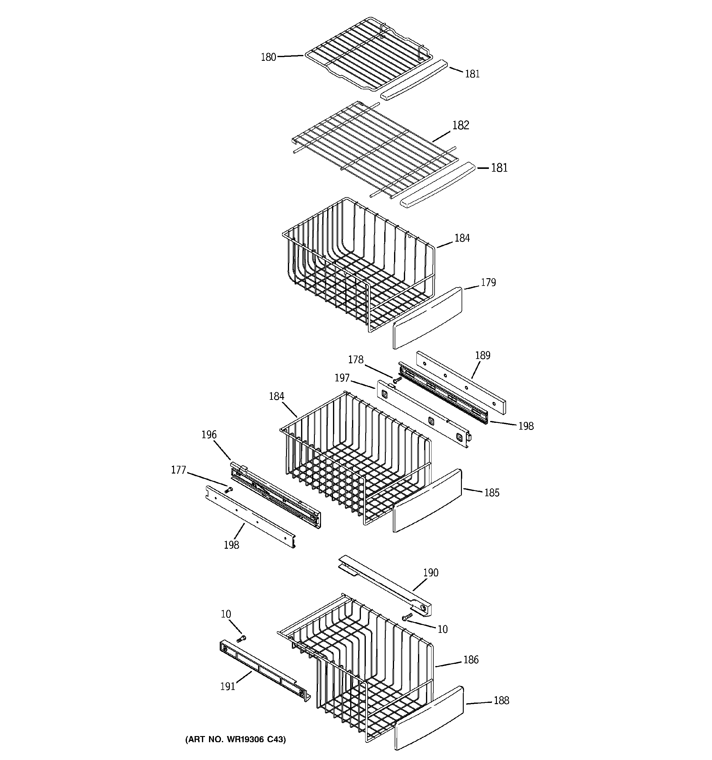 GE PCE23NHTIFBB freezer shelves diagram