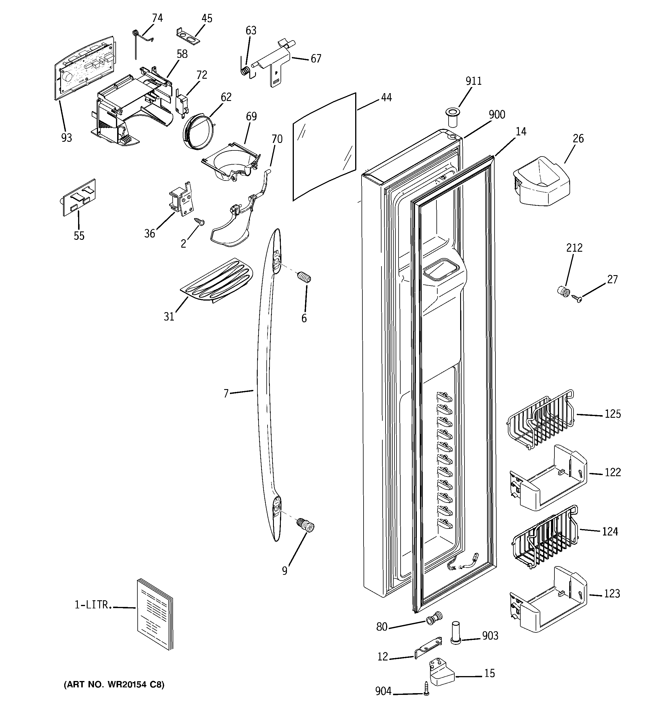 GE PSDS3YGXCFSS freezer door diagram