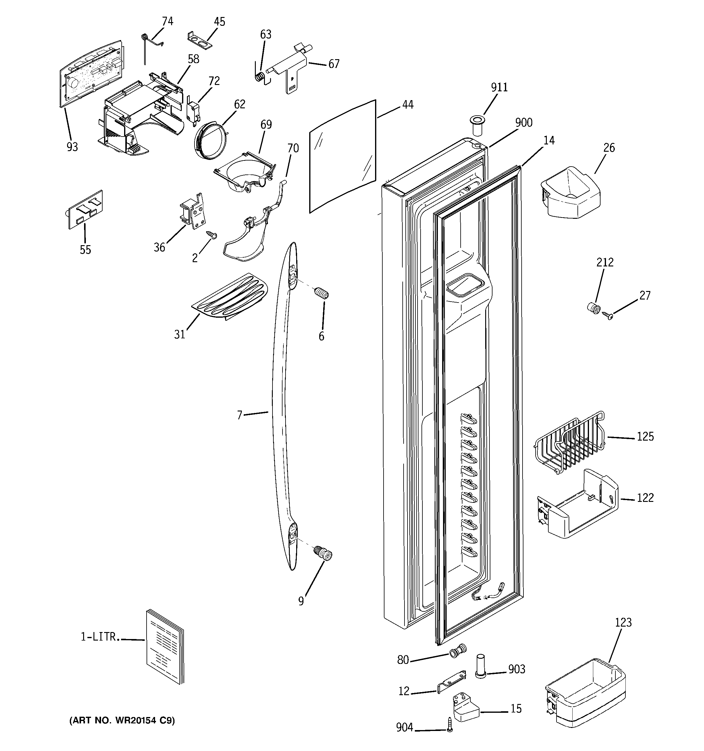 GE PSDS5YGXCFSS freezer door diagram