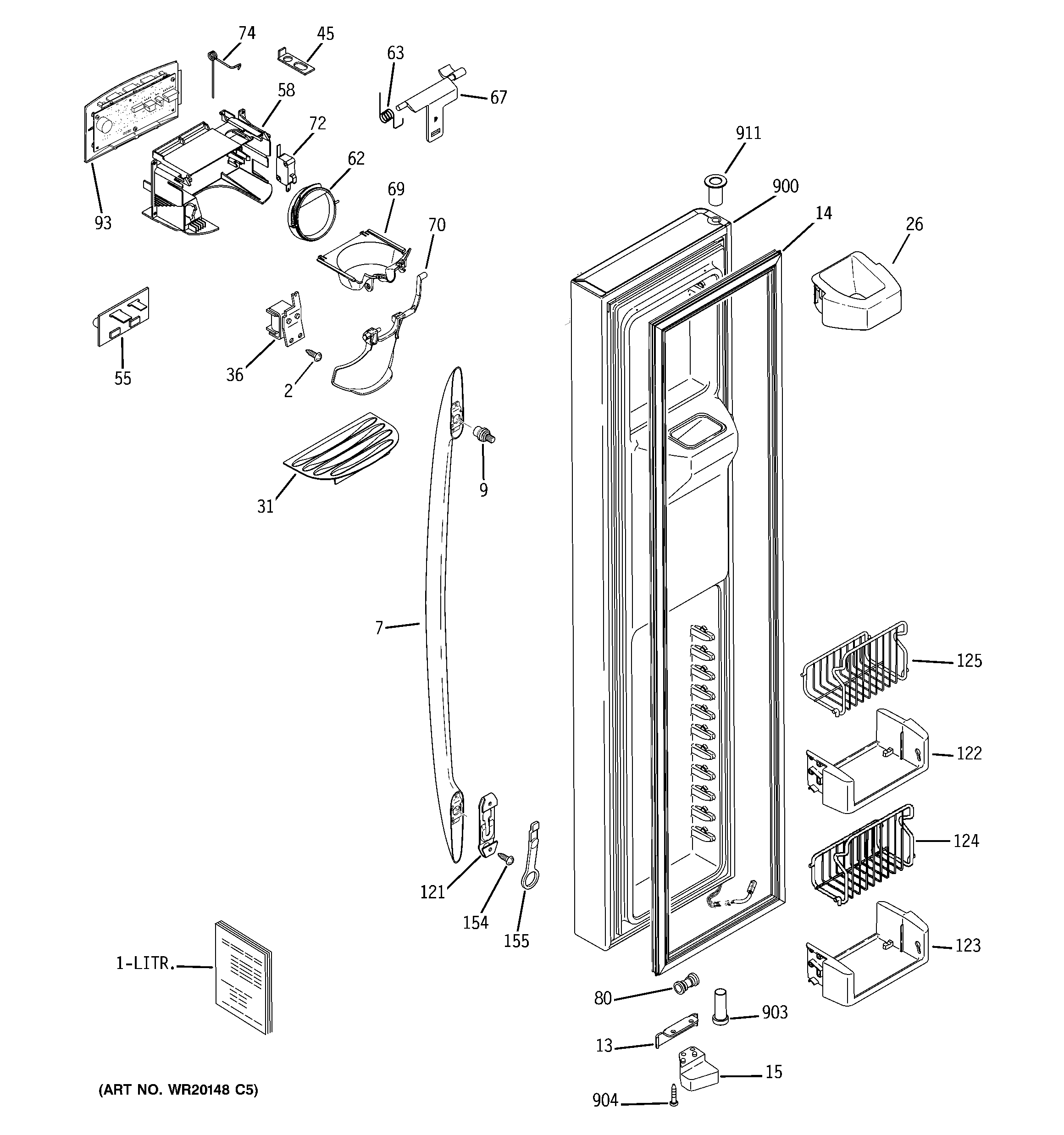 GE PSHF6YGXCDBB freezer door diagram