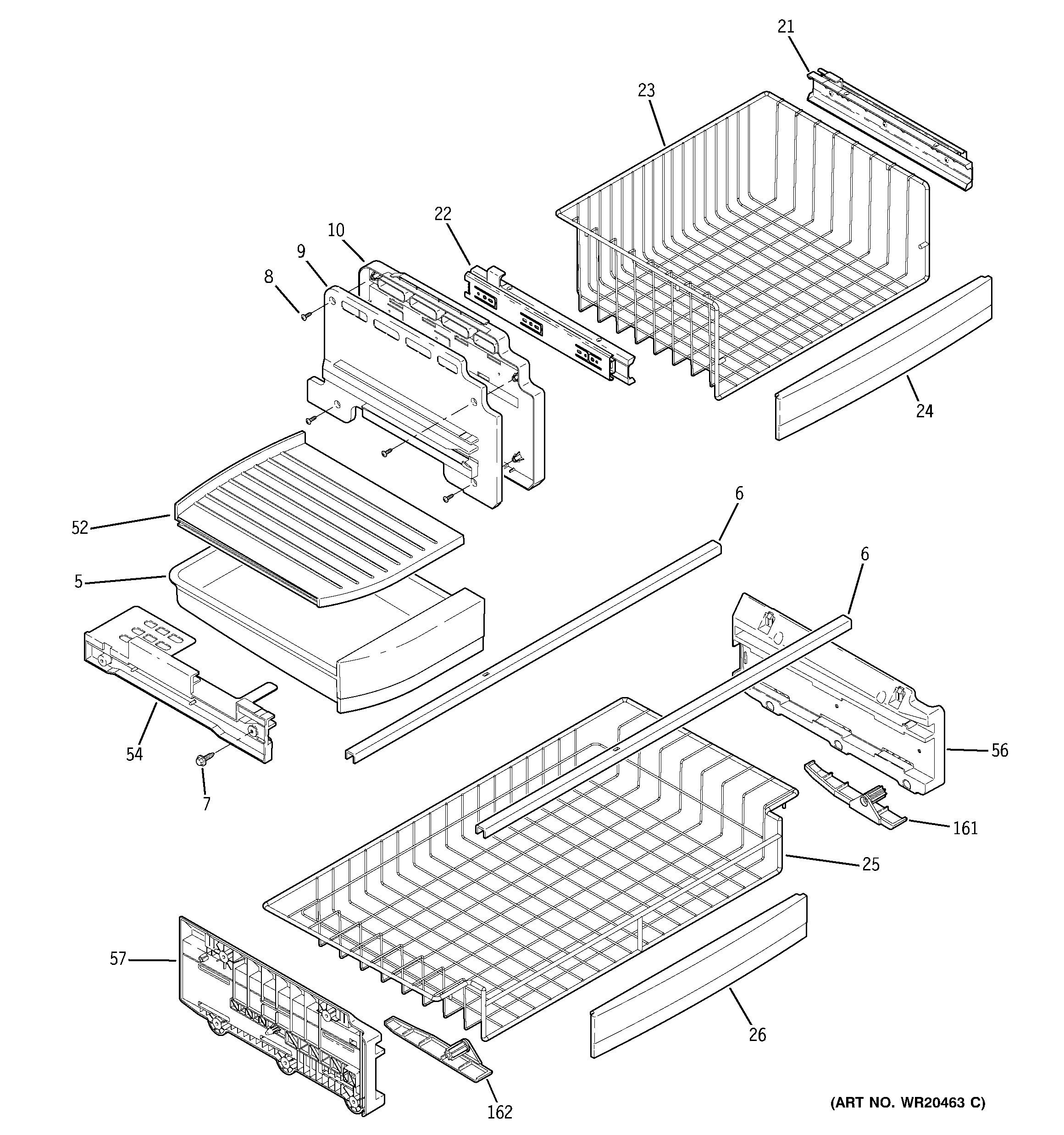 GE PDCE1NBWCDBB freezer shelves diagram