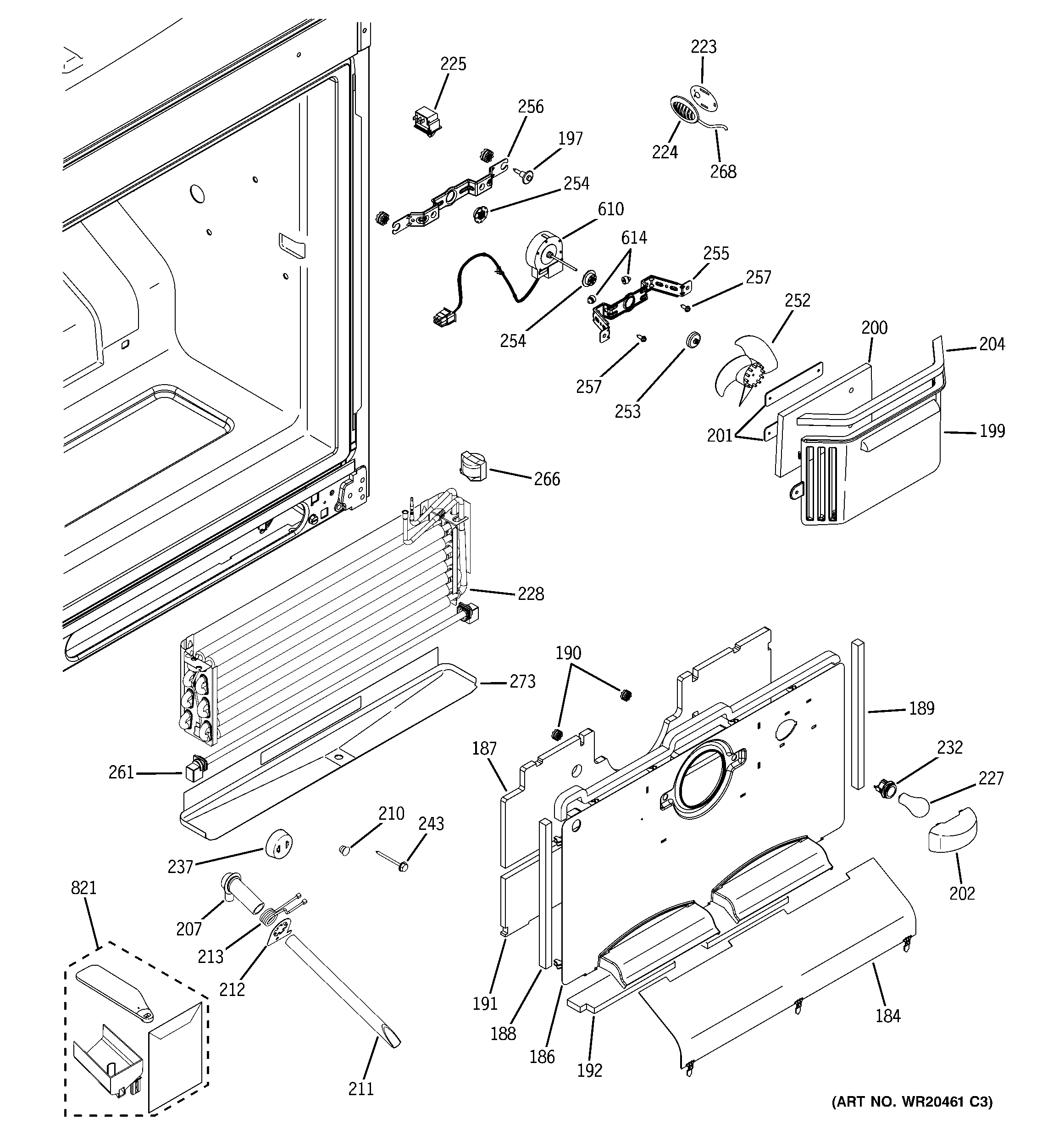 GE PDCF1NBXCWW freezer section diagram