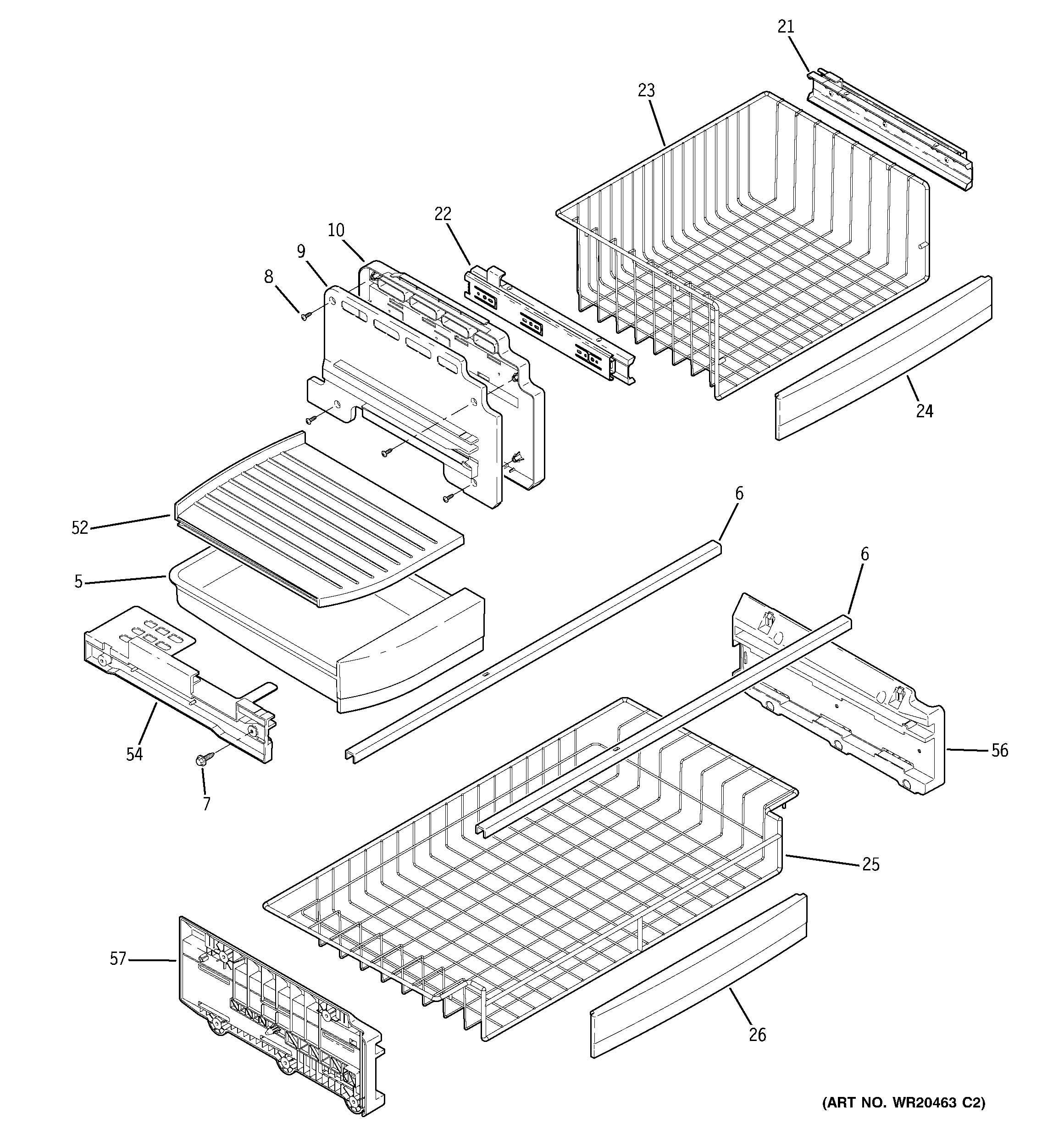 GE PDCF1NBXCWW freezer shelves diagram