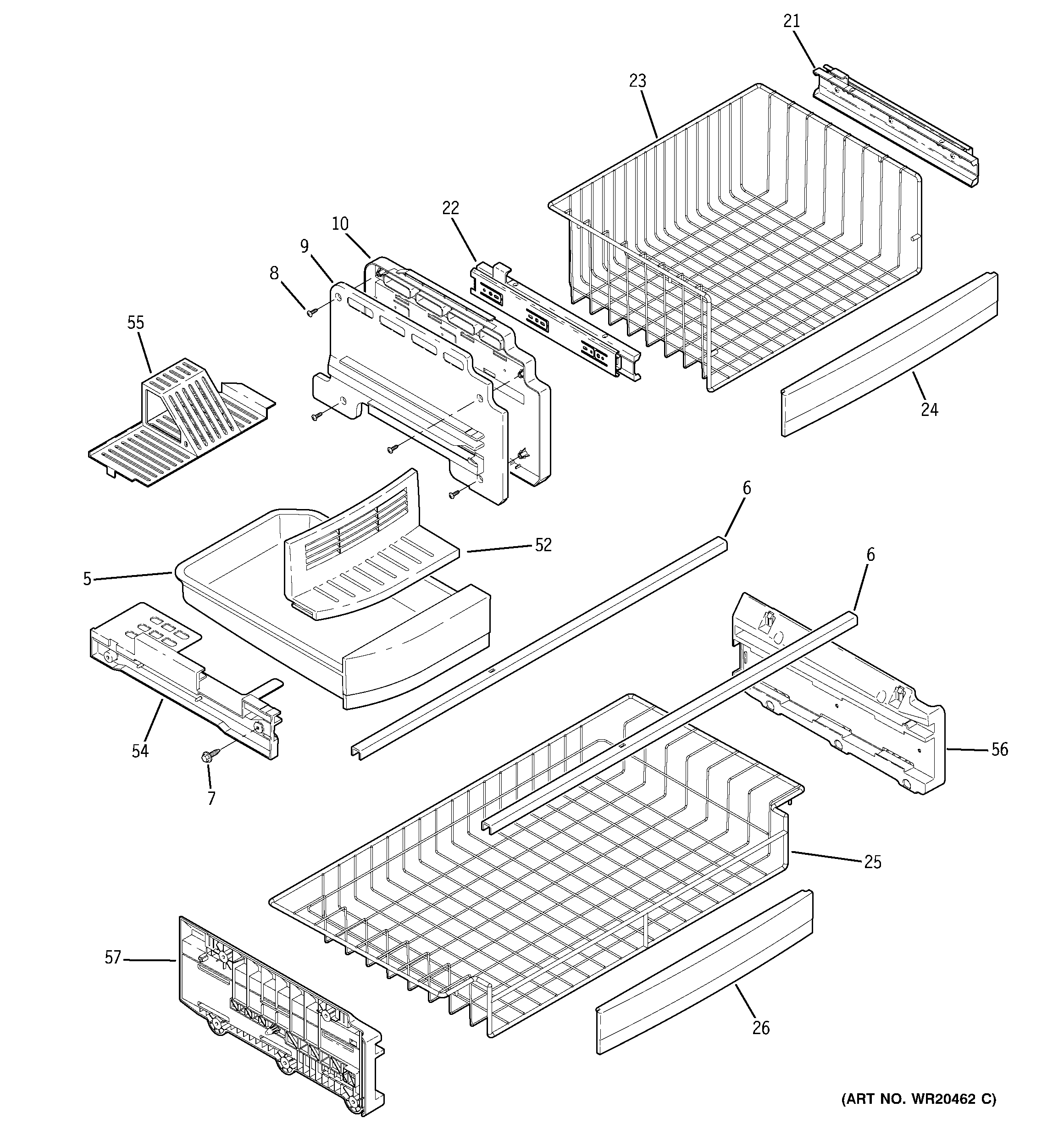 GE PFIC1NFWCBV freezer shelves diagram