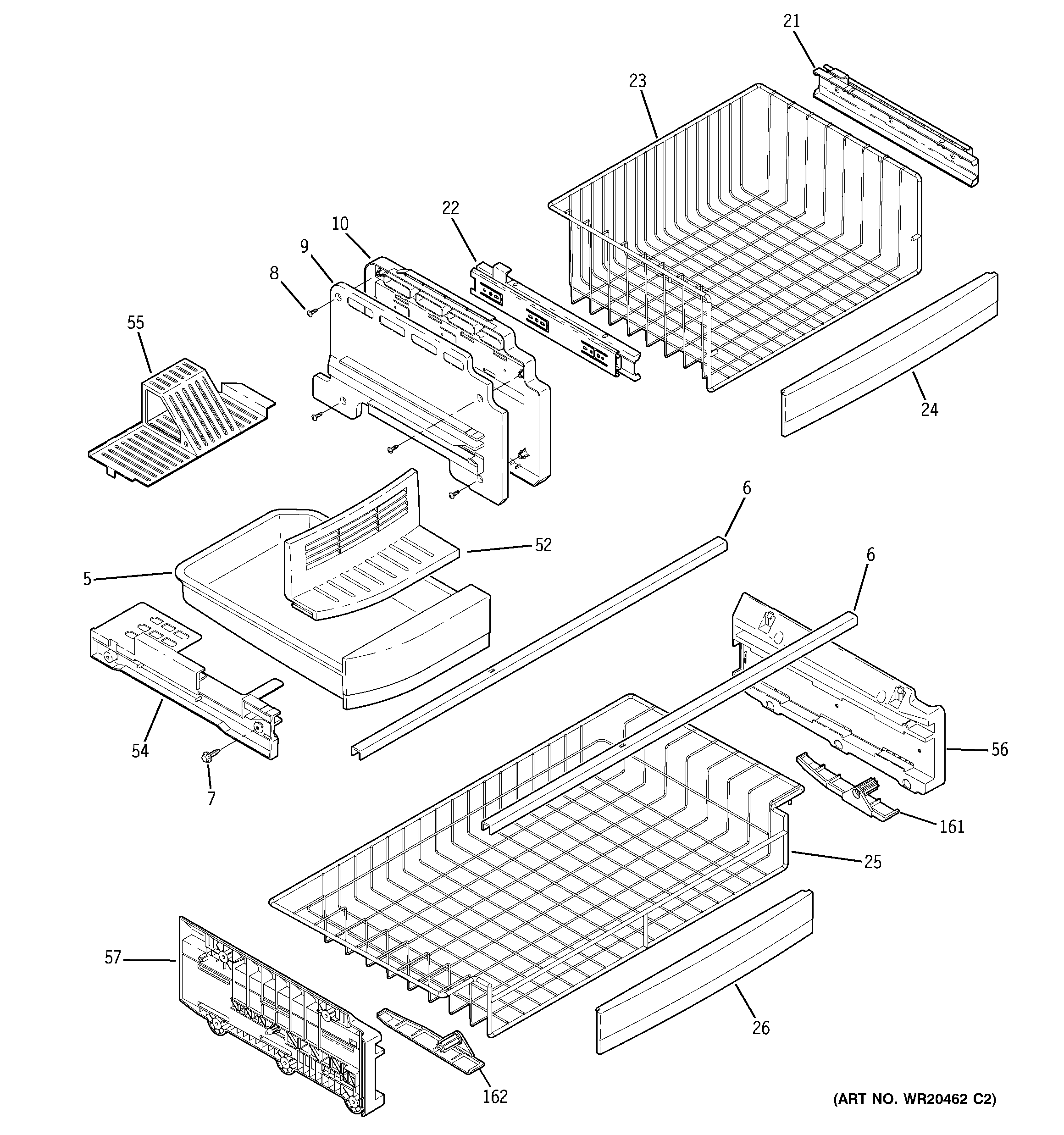 GE PFIE1NFWCAKB freezer shelves diagram
