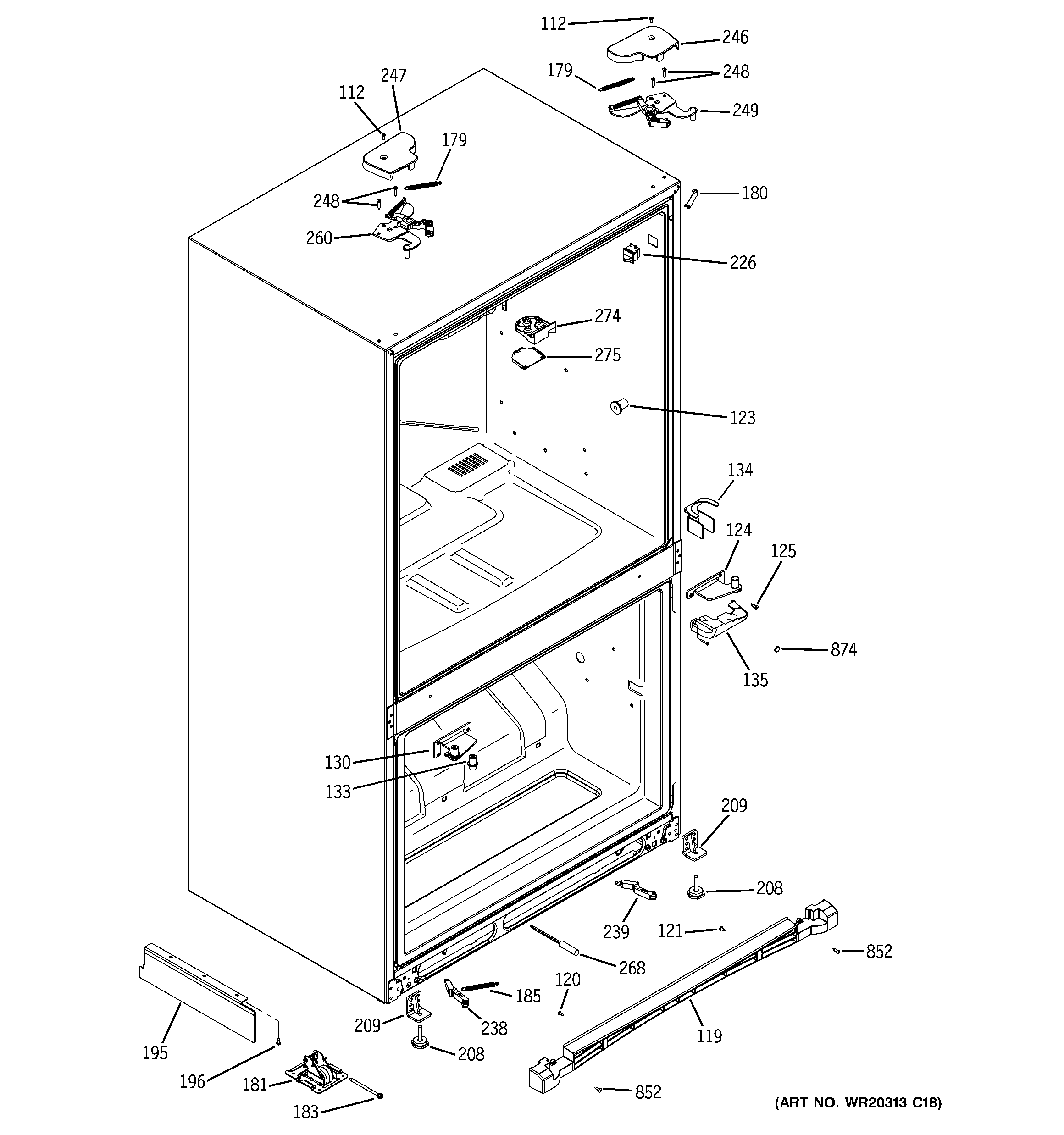 GE PFSE5NJWCDWW case parts diagram