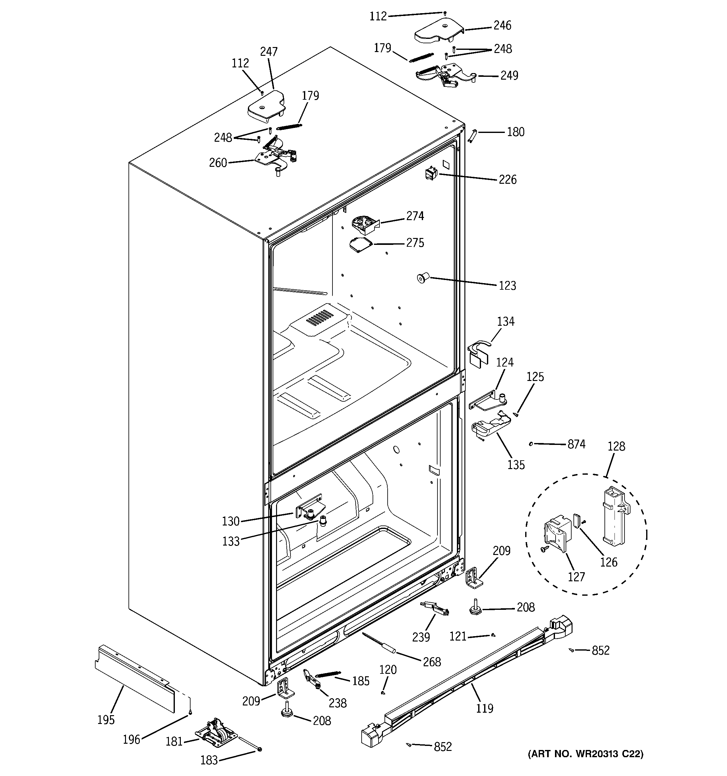 GE PFSF5NJXCBB case parts diagram