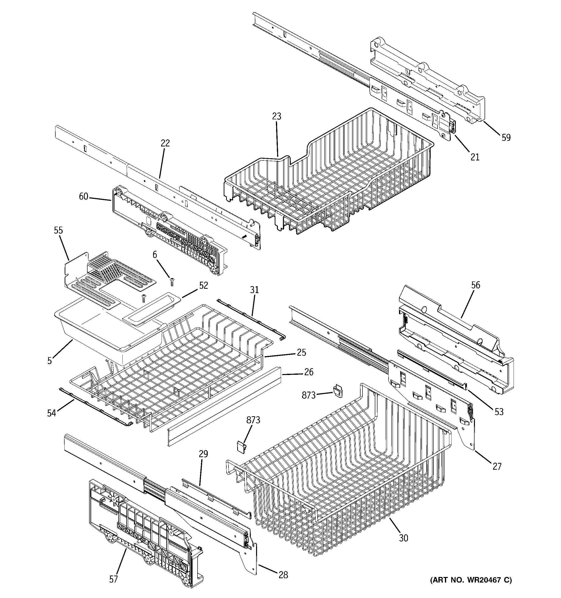 GE ZFGP21HXCSS freezer shelves diagram