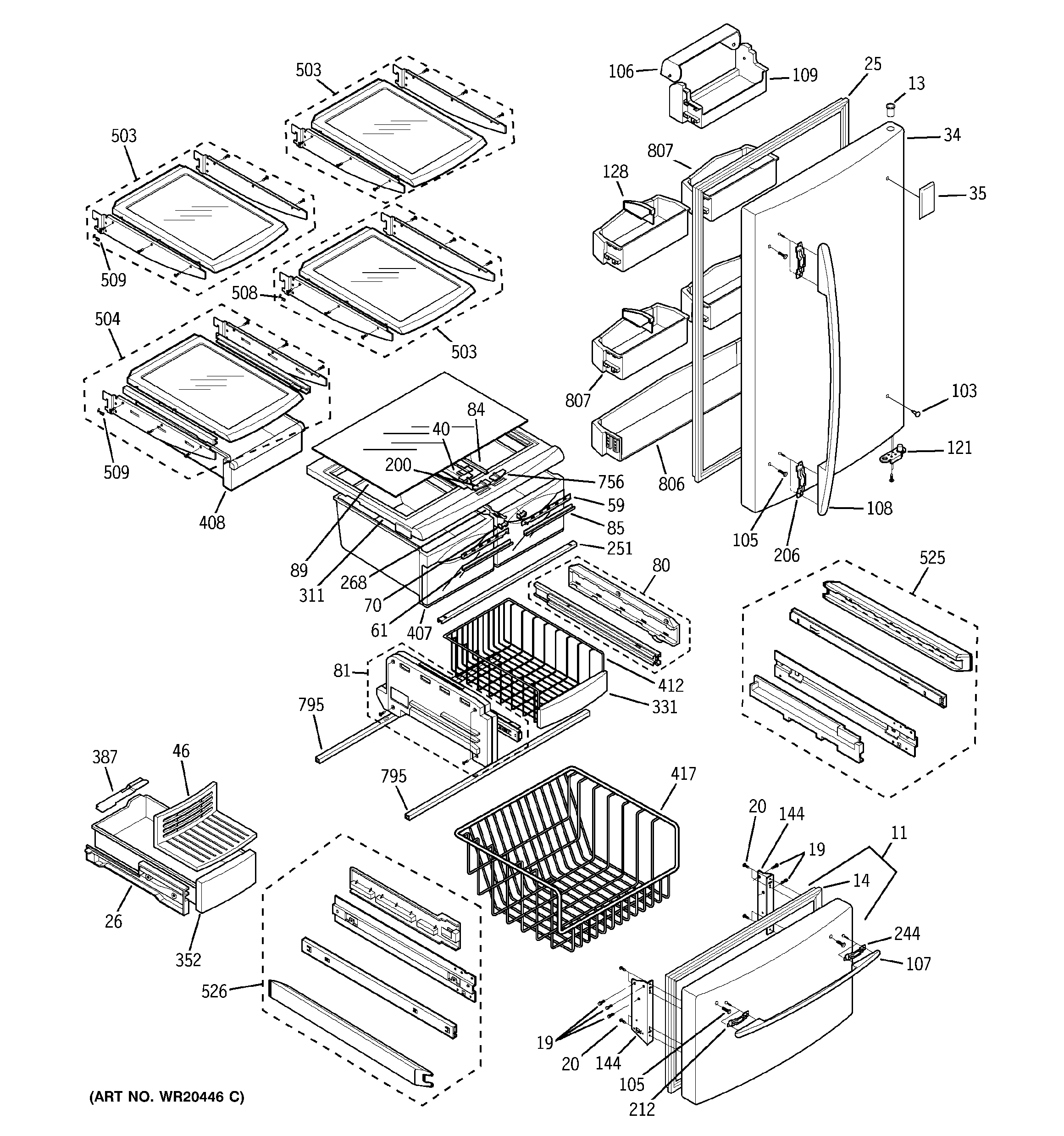GE GDL20KCSCBS doors & shelves diagram