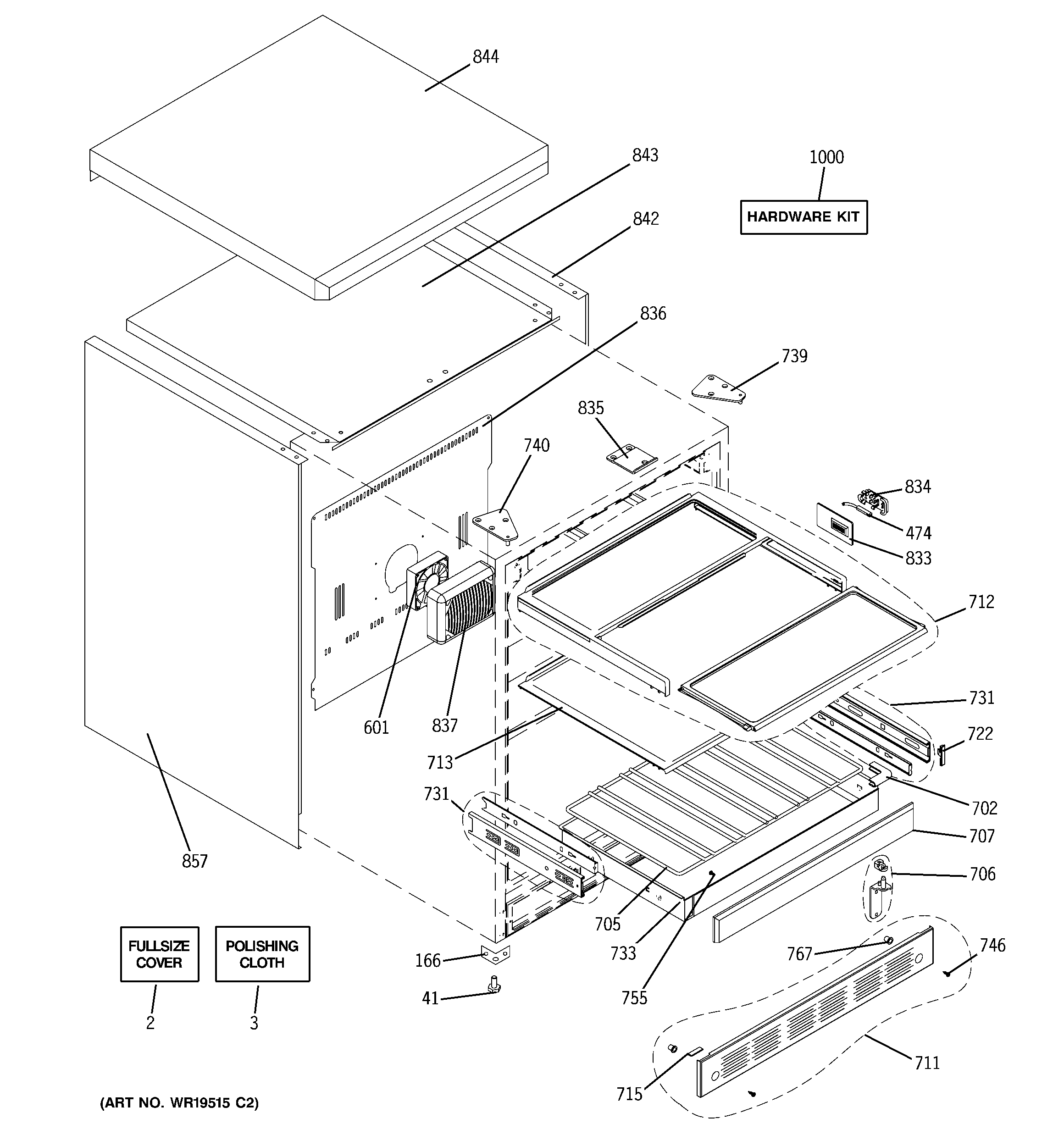 GE ZDOD240PBSS cabinet & shelves diagram