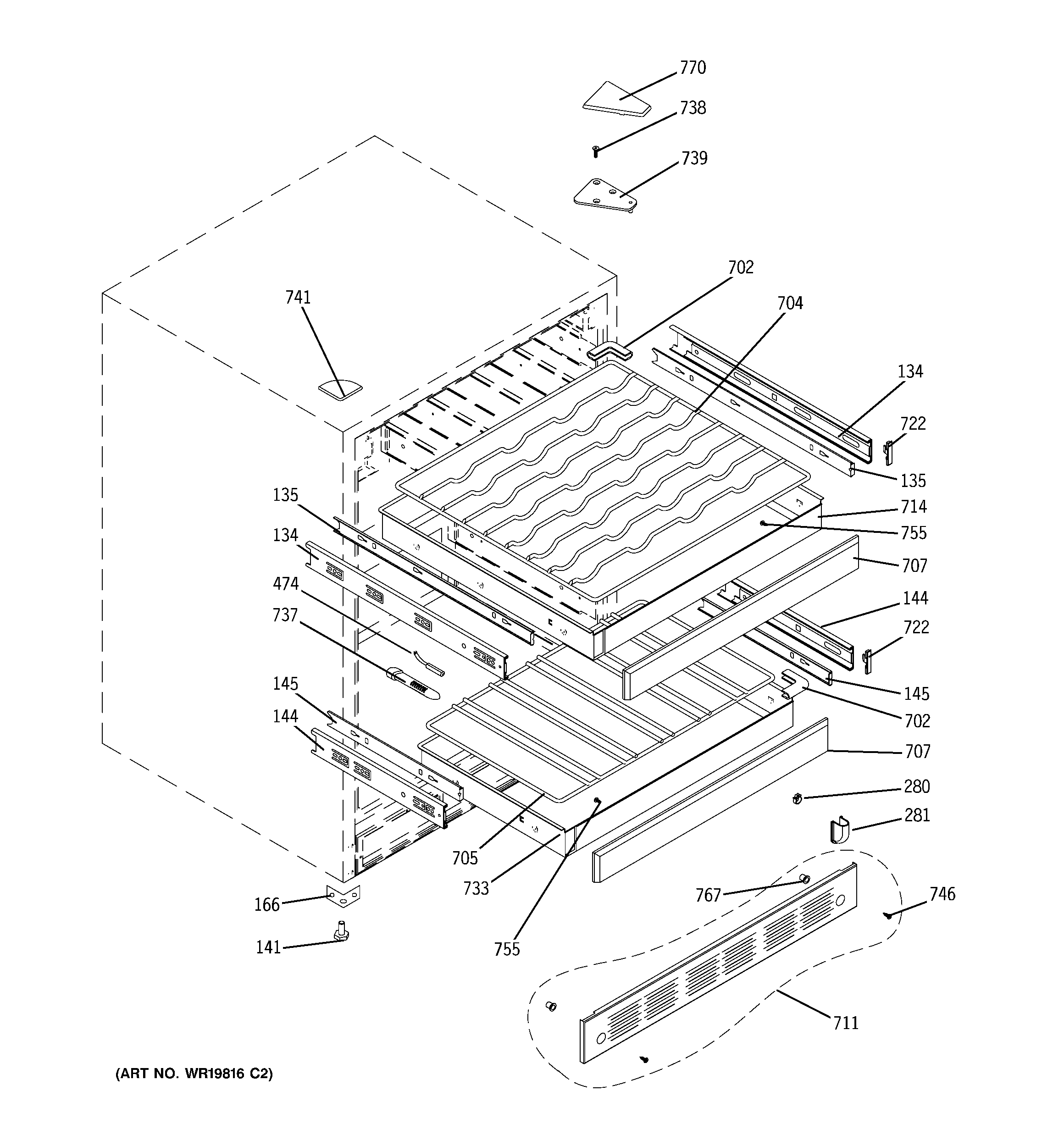 GE ZDWT240PCBS cabinet & shelves diagram