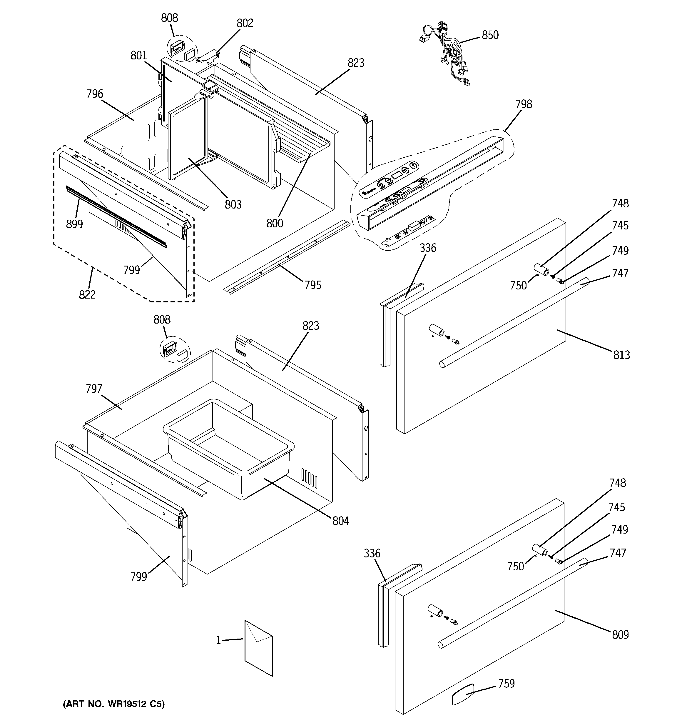 GE ZIDS240PBSS doors & controls diagram