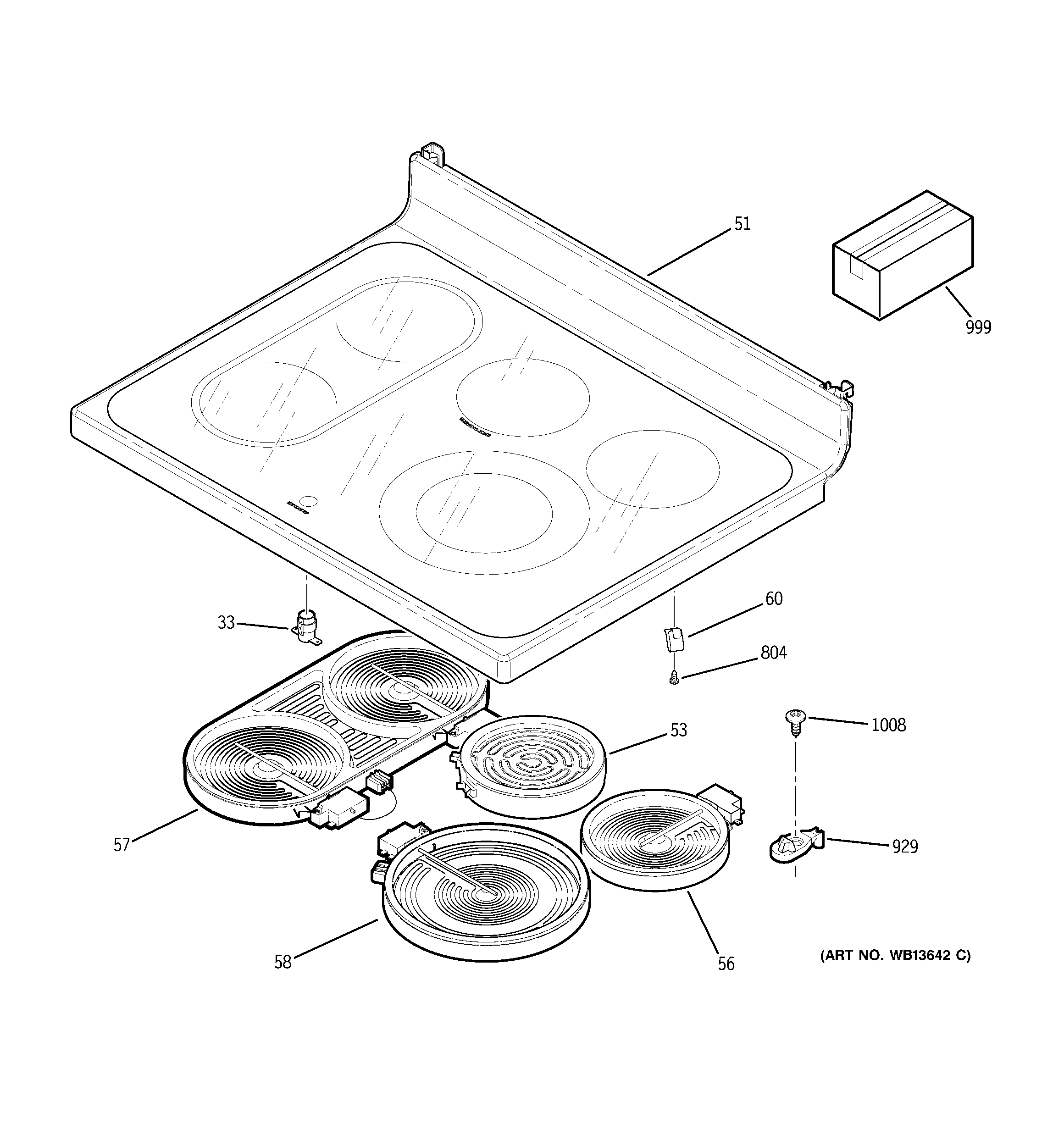GE JCBP84WK1WW cooktop diagram