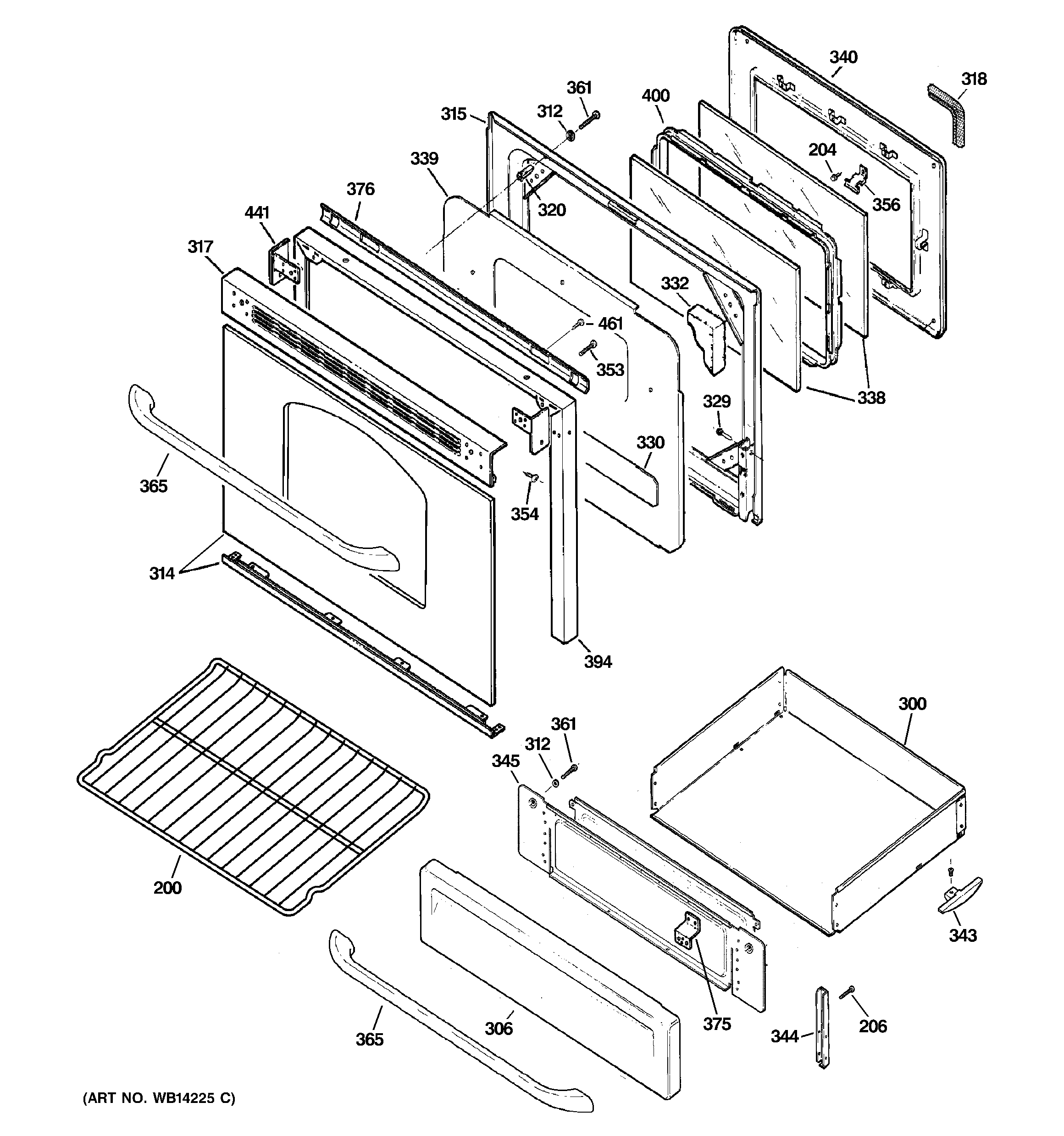 GE JGBP29MEM3BS door & drawer parts diagram