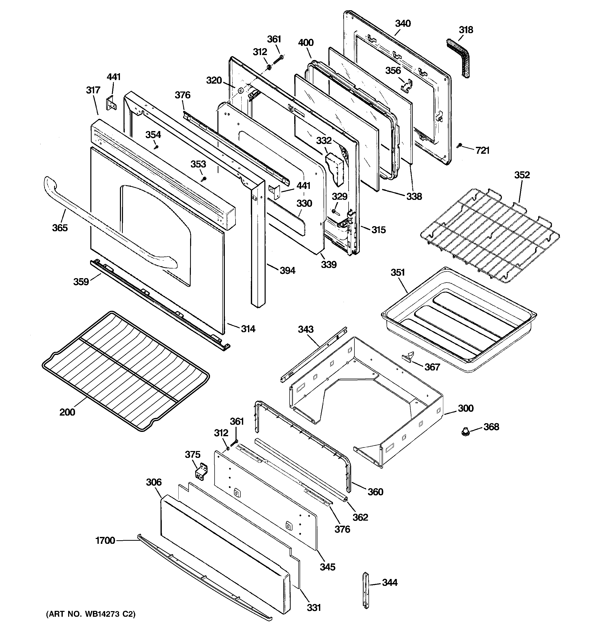 GE JGBP89DEM1WW door & drawer parts diagram
