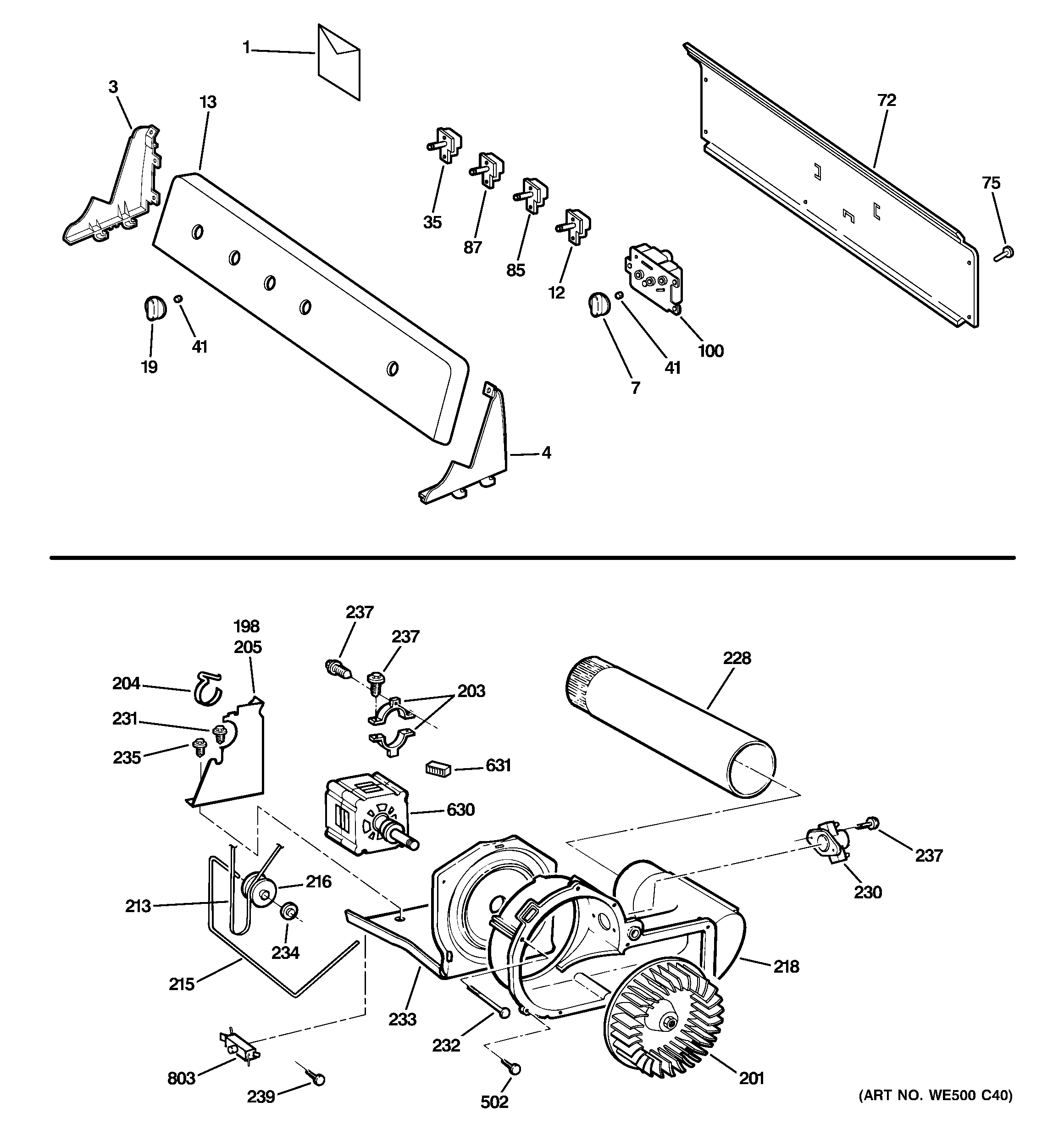 GE DWSR483GG7CC backsplash, blower & motor diagram
