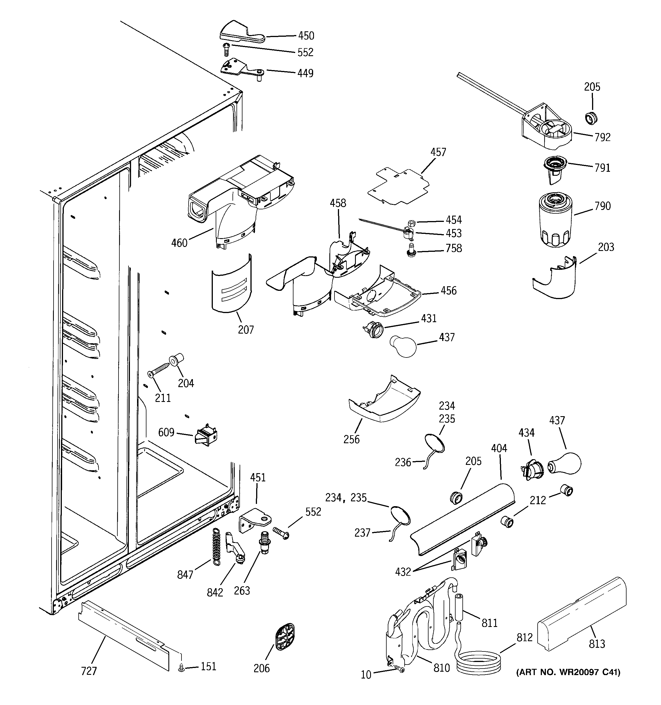 GE GSL25XGWCSS fresh food section diagram
