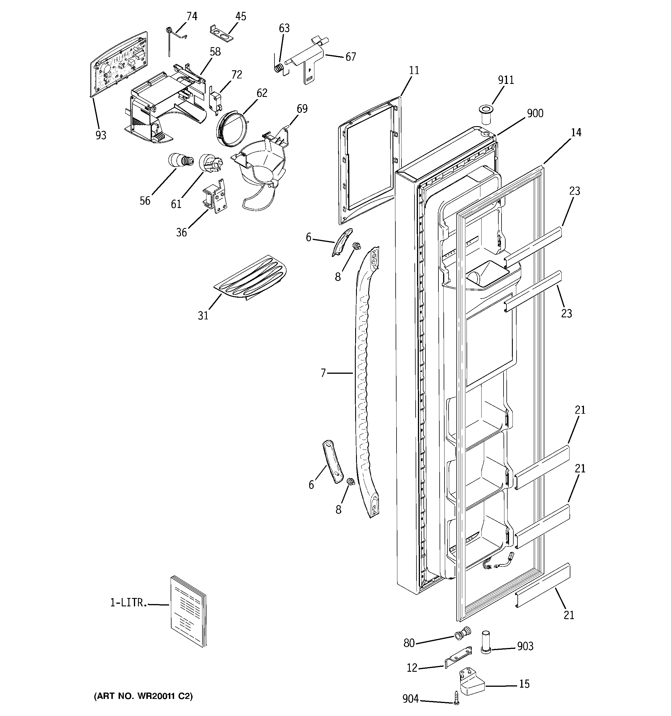 GE GSS23WGTJBB freezer door diagram