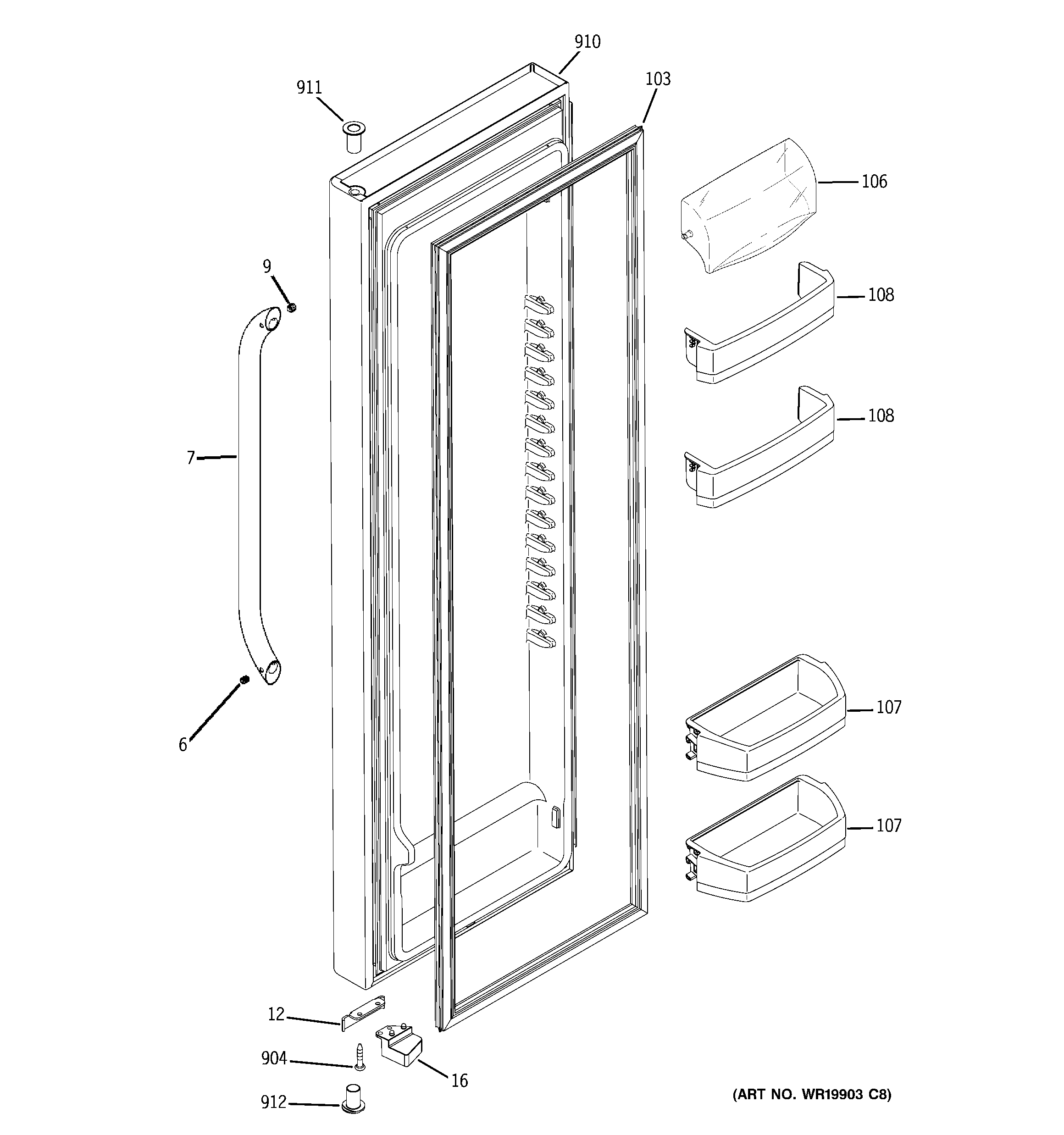 GE GSS25WSWHSS fresh food door diagram