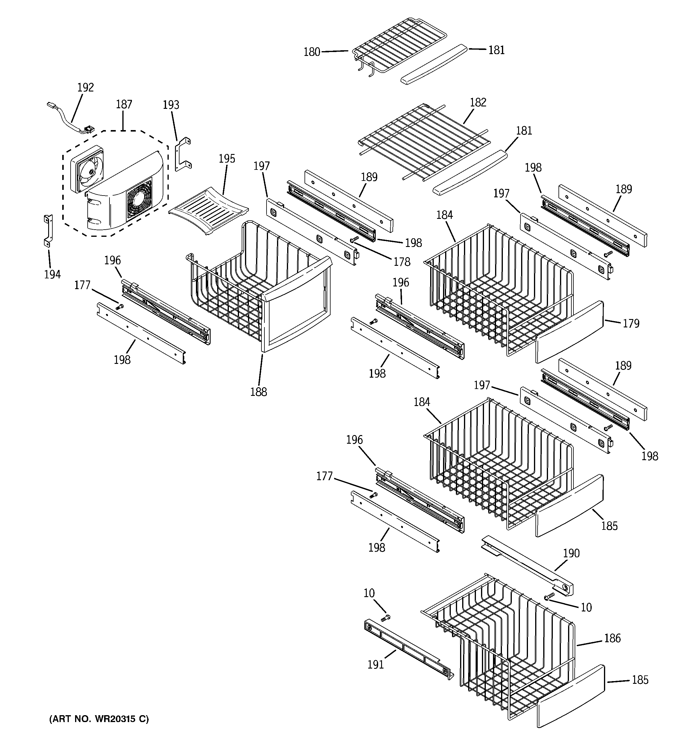 GE PSDF3YGXCFWW freezer shelves diagram