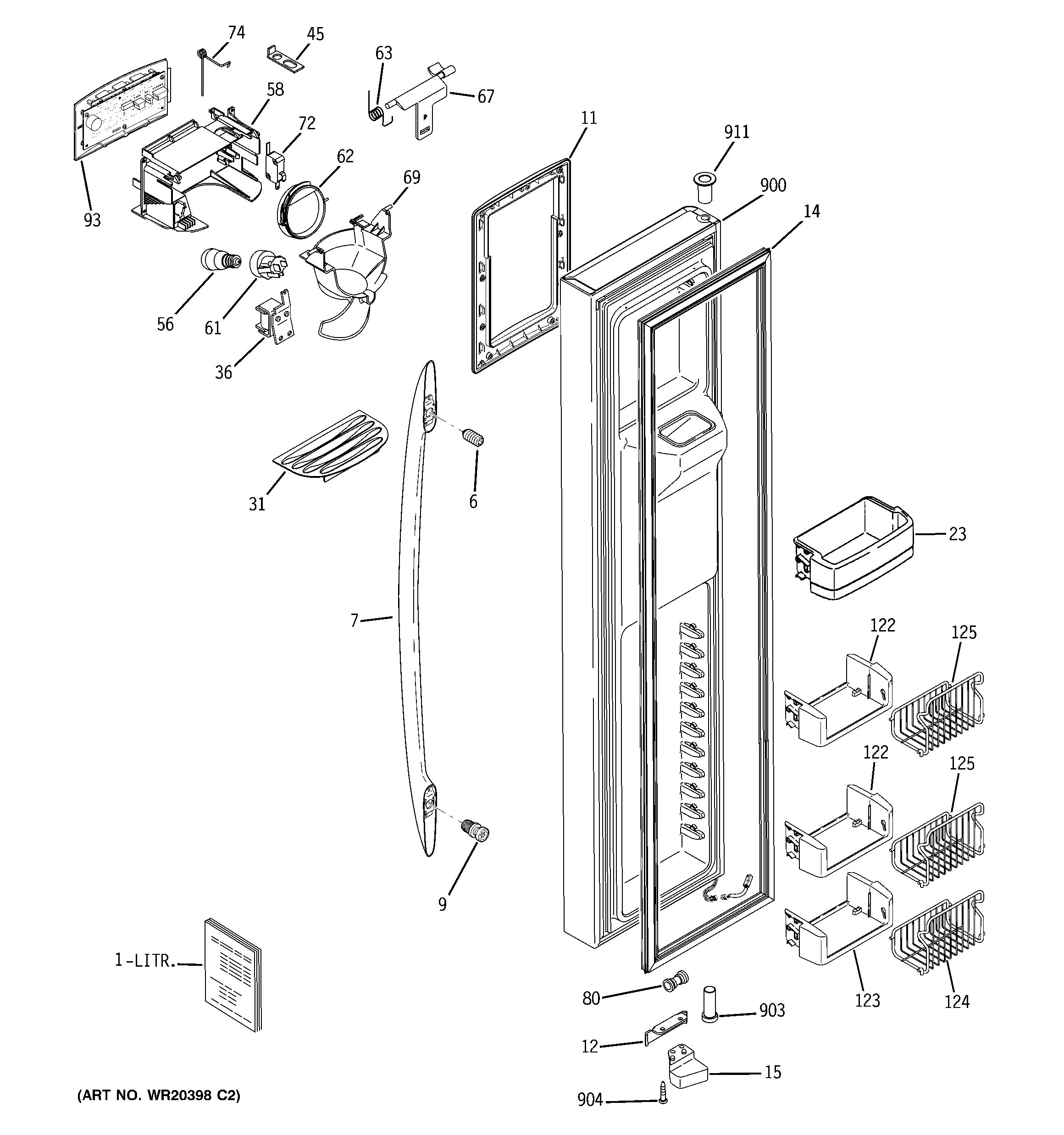 GE PSE27NHWHCSS freezer door diagram