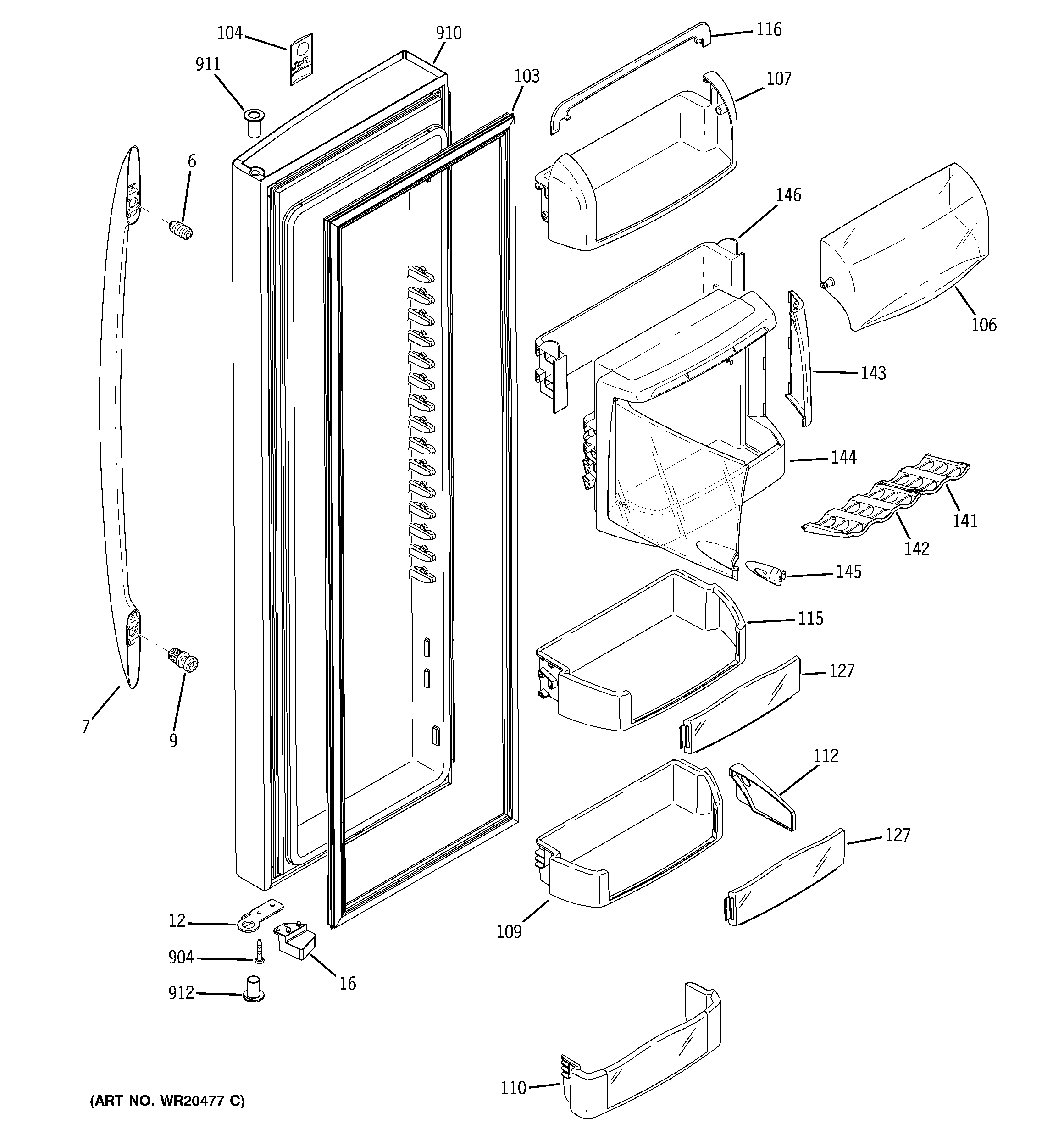 GE PSFW3YGXCGSS fresh food door diagram