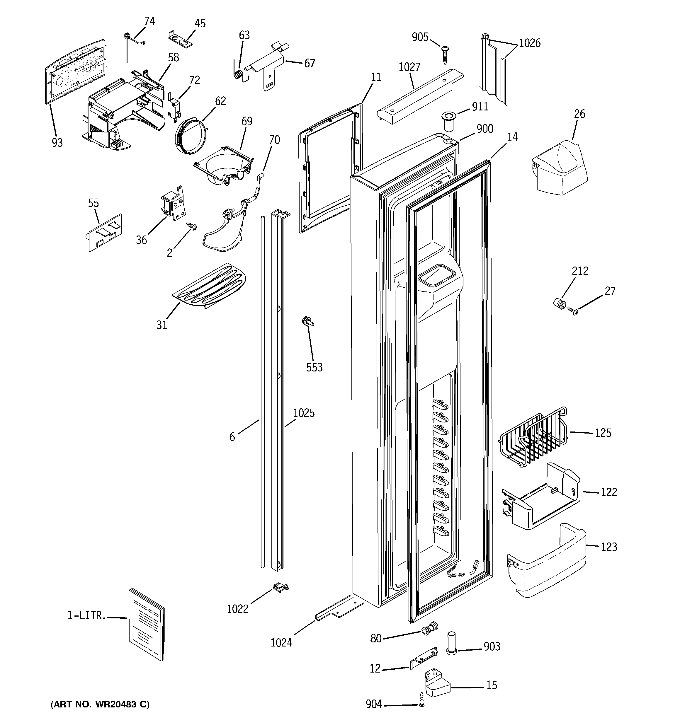 GE PSJC5YGXCFBV freezer door diagram