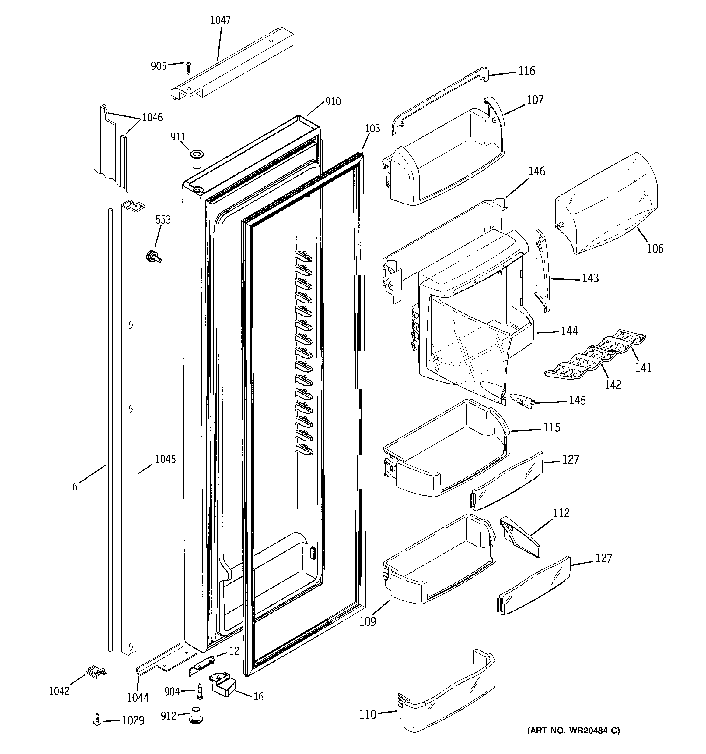 GE PSJC5YGXCFBV fresh food door diagram