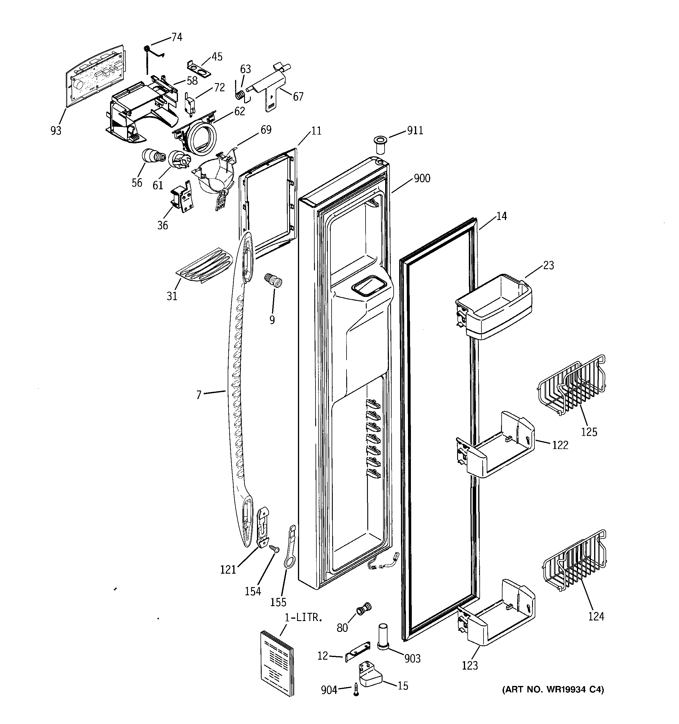 GE PSK25MGWHCCC freezer door diagram