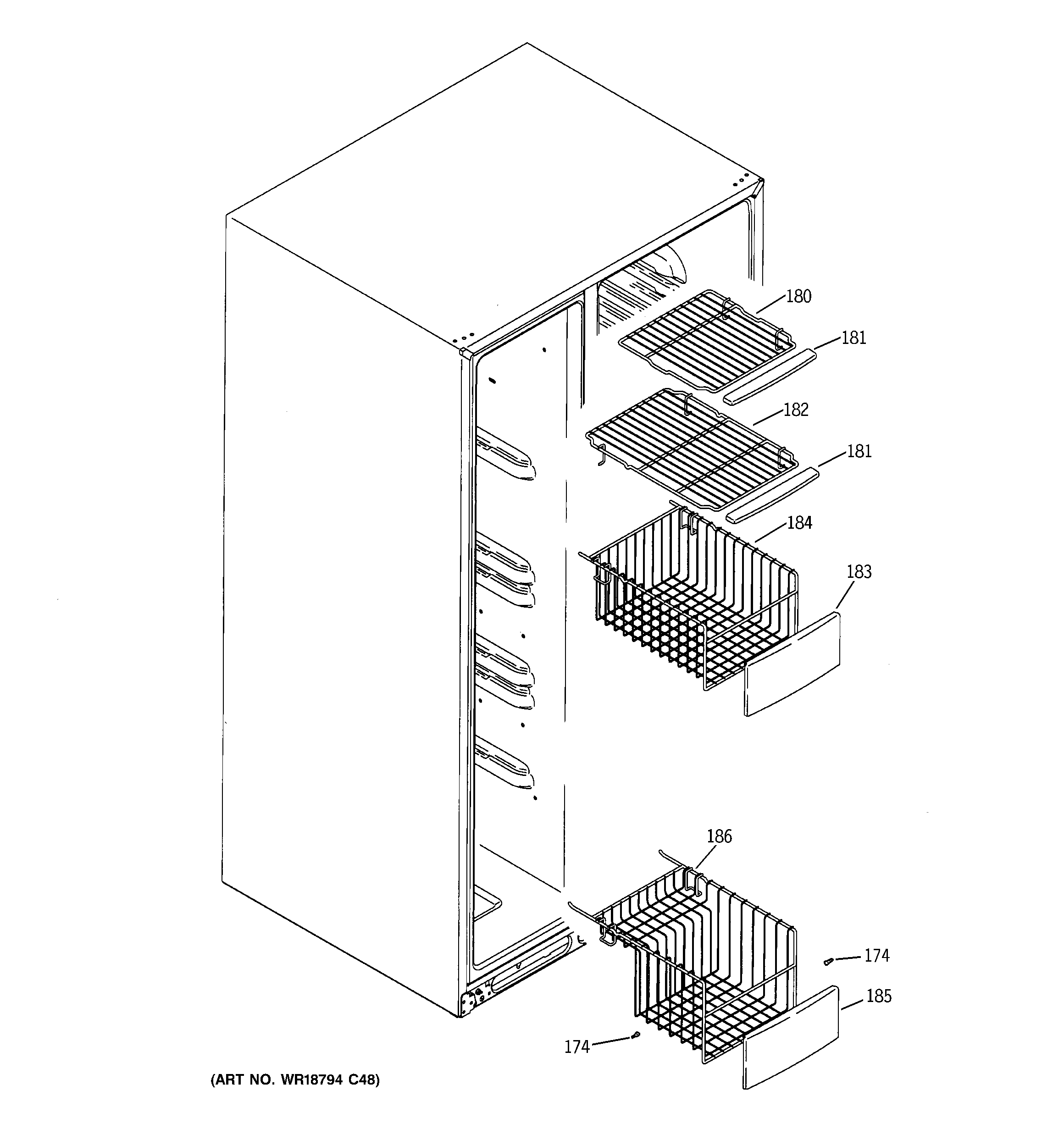 GE PSK25MGWHCCC freezer shelves diagram