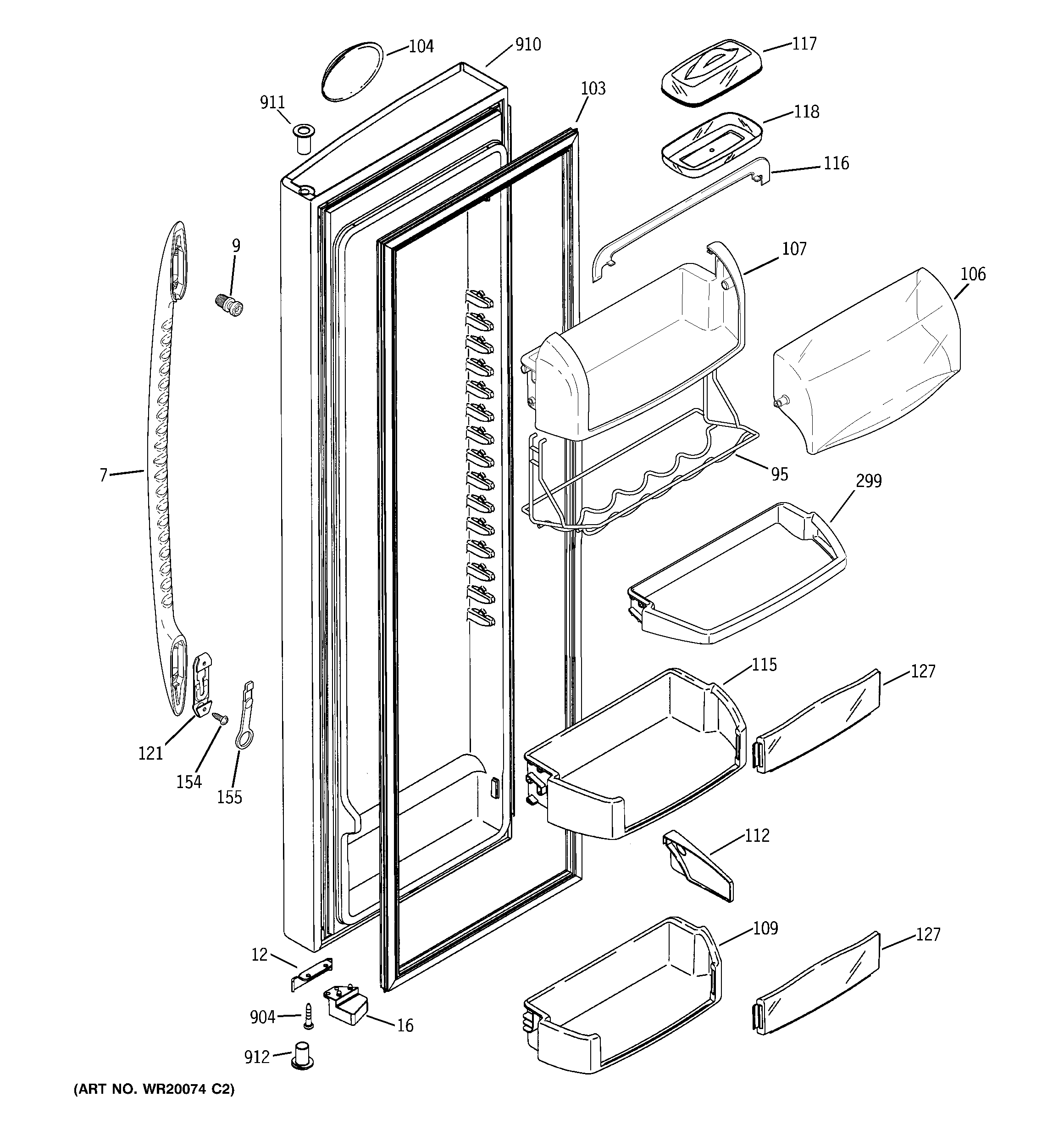 GE PSK25NGWHCWW fresh food door diagram