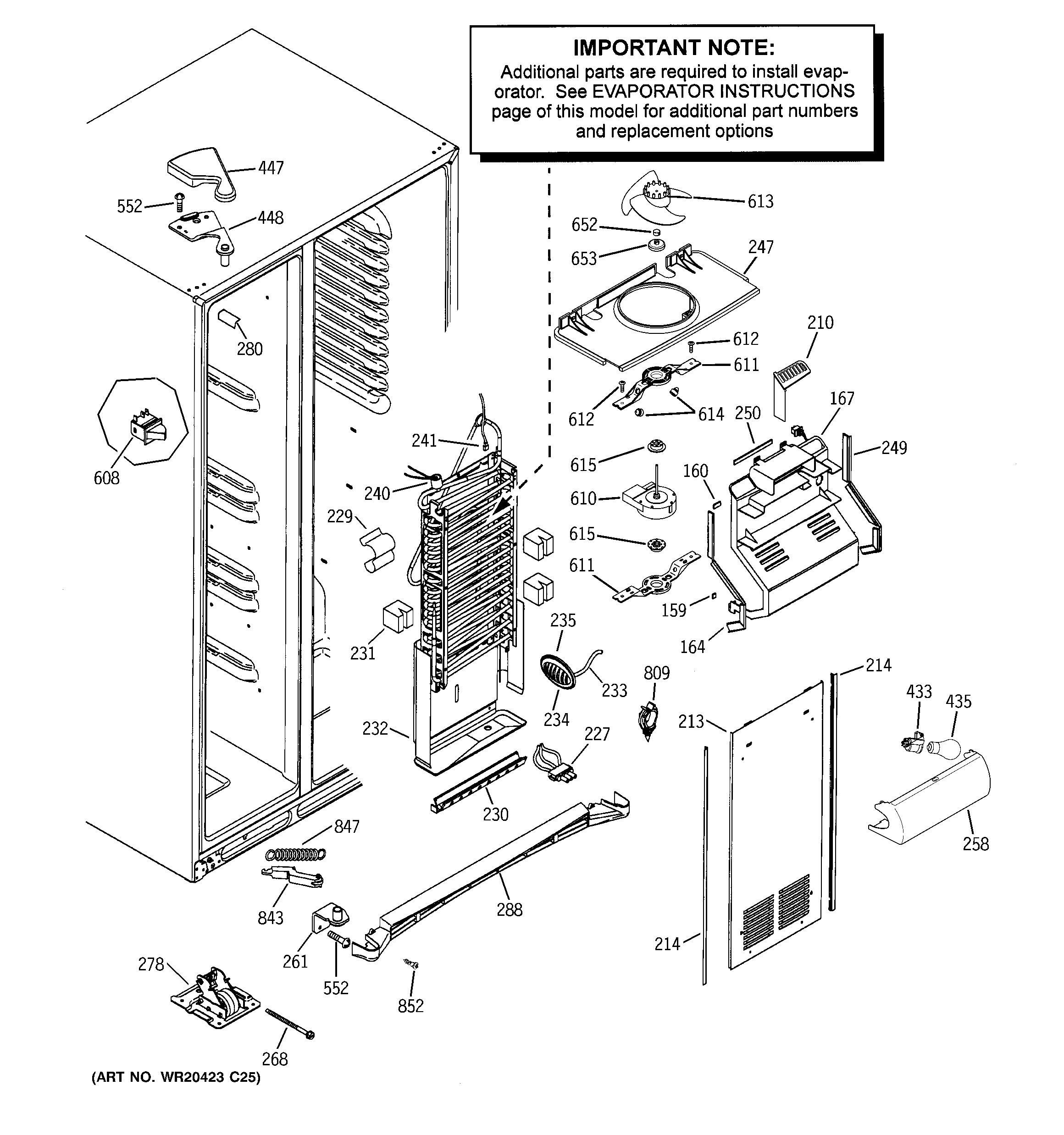 GE PSK25NGWHCWW freezer section diagram
